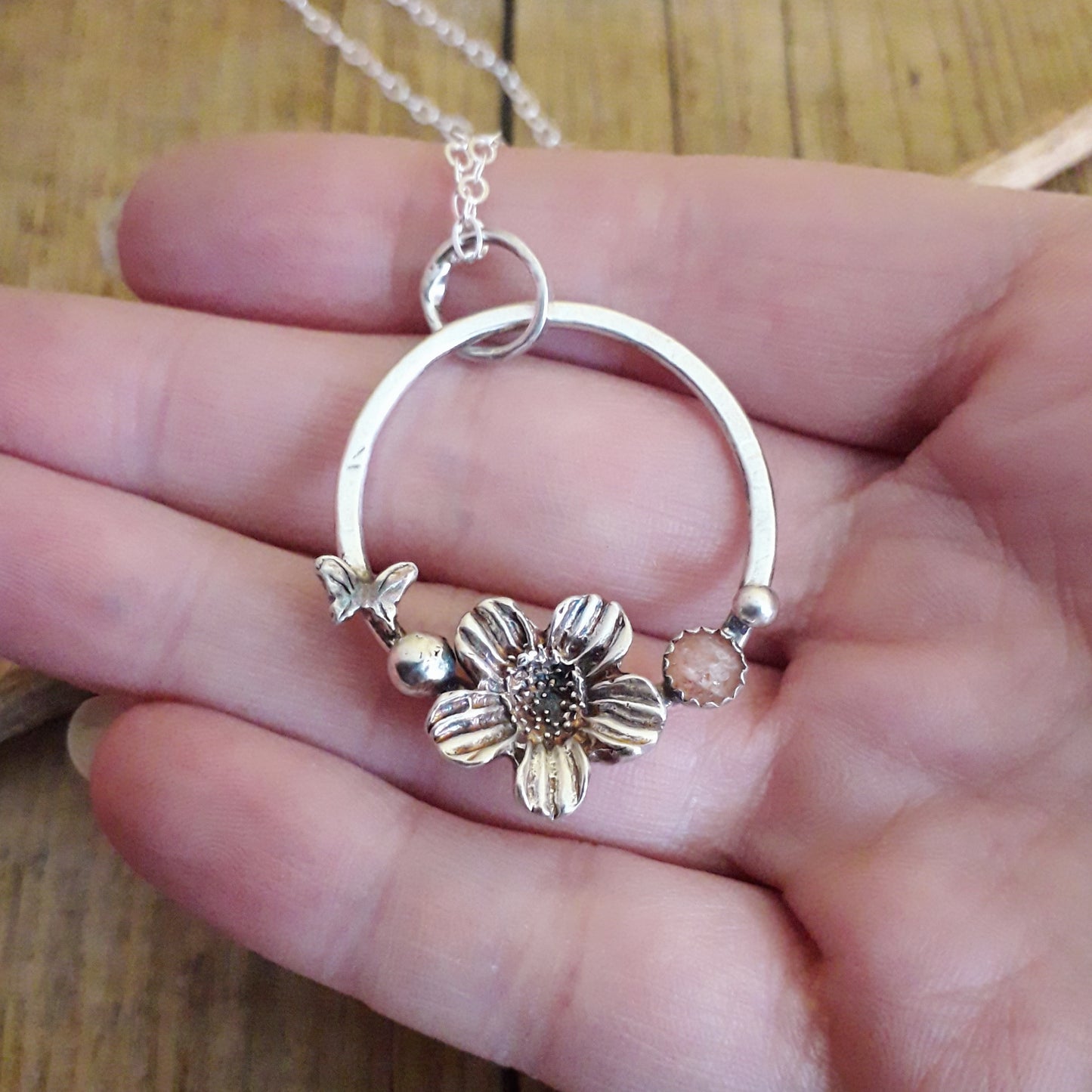 Flower Wreath - Sunstone and Silver Pendant - Irmy Creations