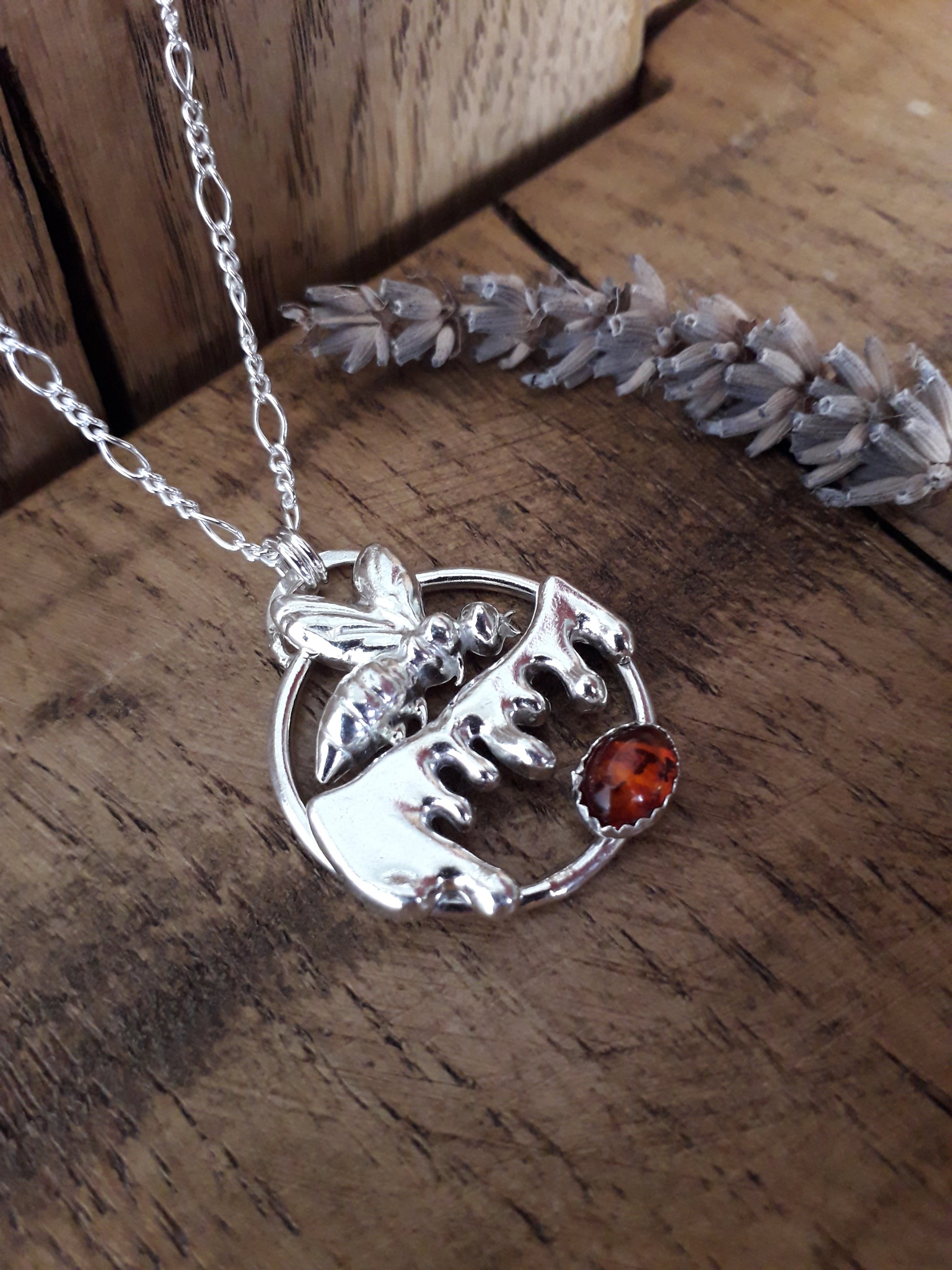 Runny Honey Bee - Silver Amber Necklace - Irmy Creations