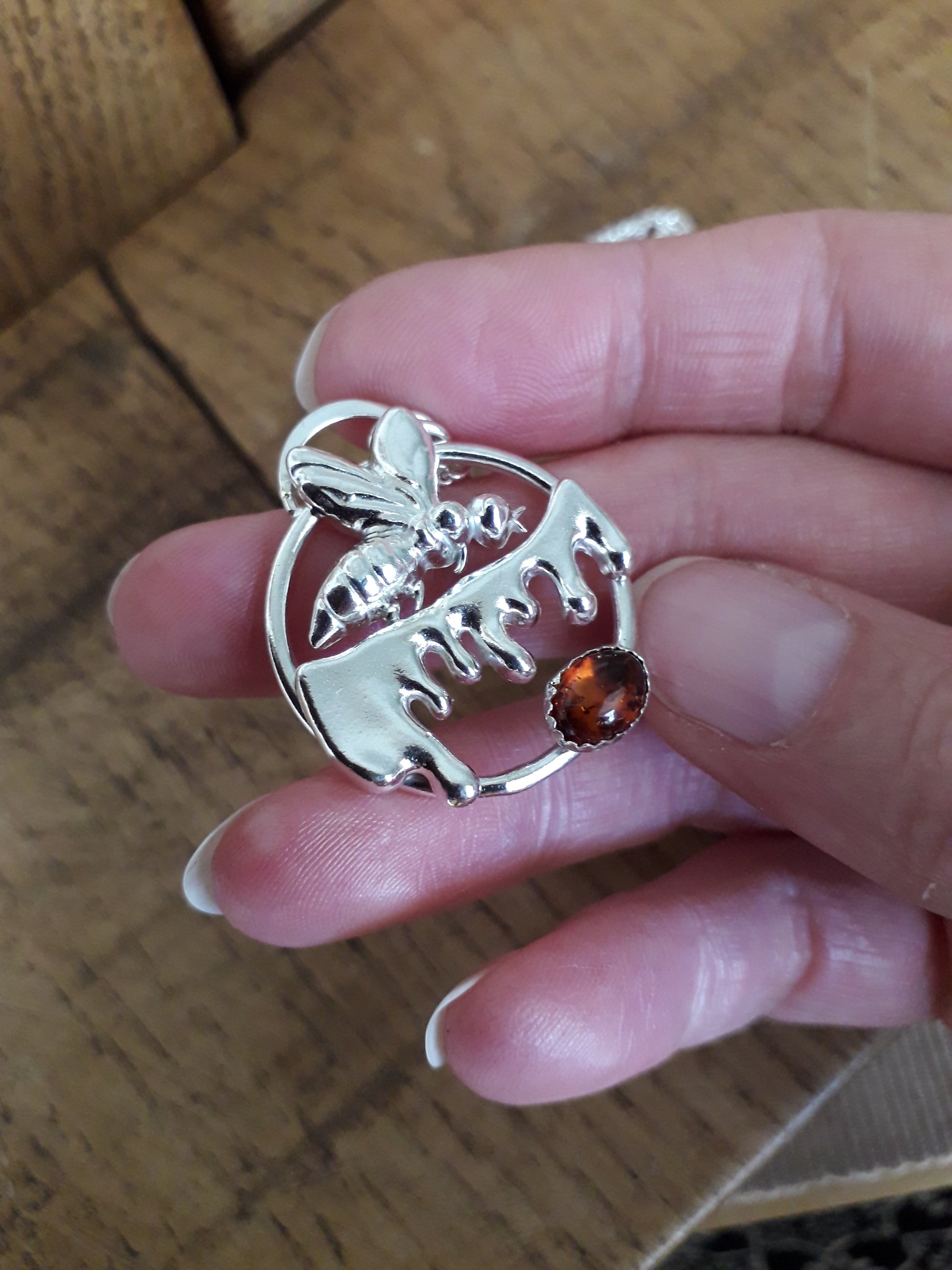 Runny Honey Bee - Silver Amber Necklace - Irmy Creations