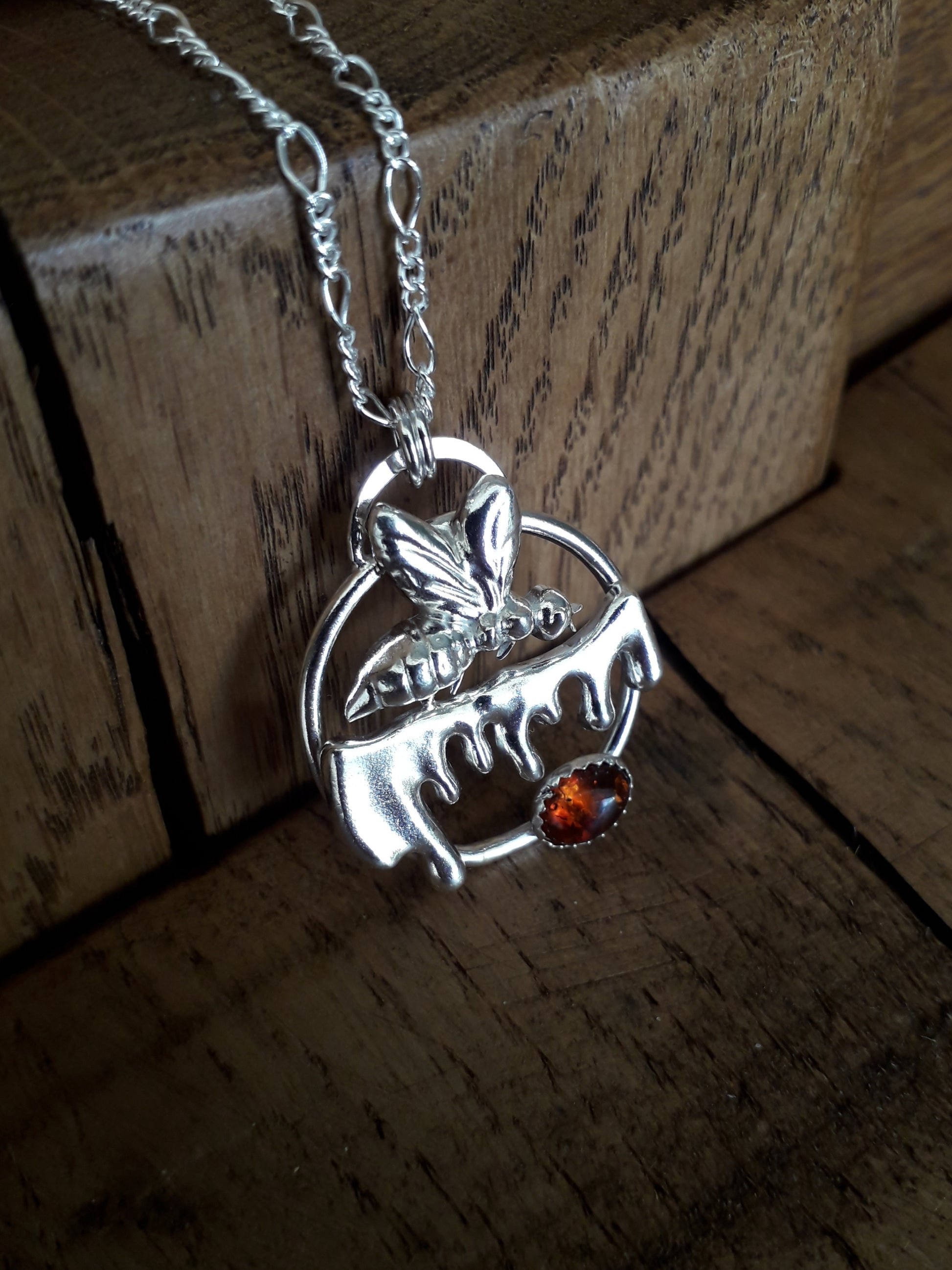 Runny Honey Bee - Silver Amber Necklace - Irmy Creations