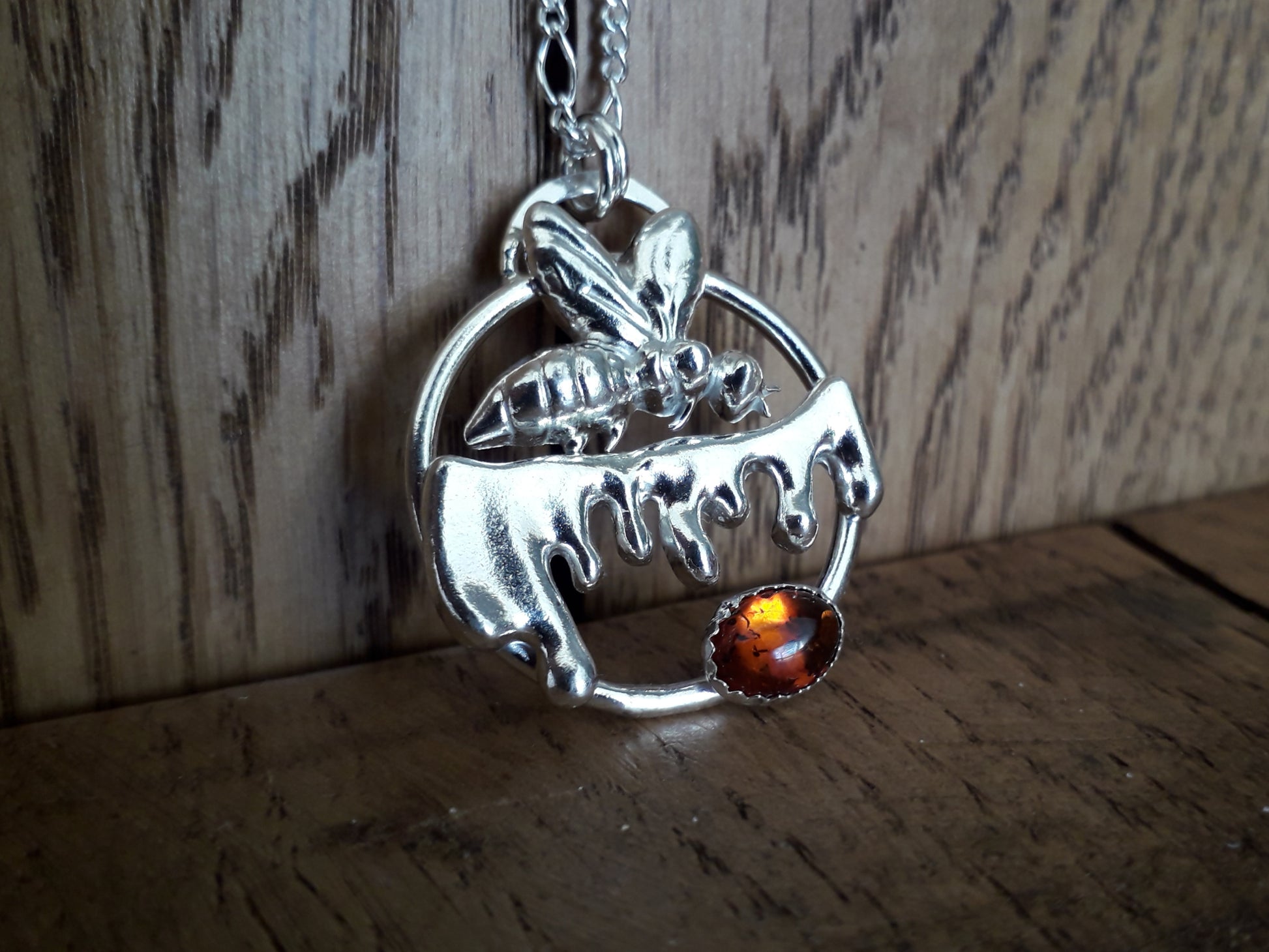 Runny Honey Bee - Silver Amber Necklace - Irmy Creations