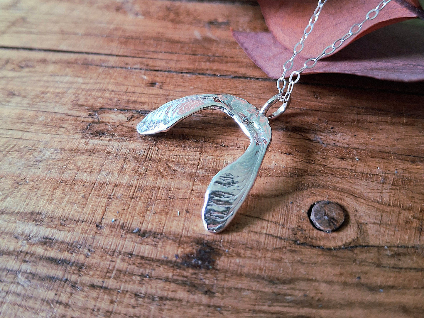 Double Sycamore Seed 2 - Silver Pendant with Necklace - Irmy Creations