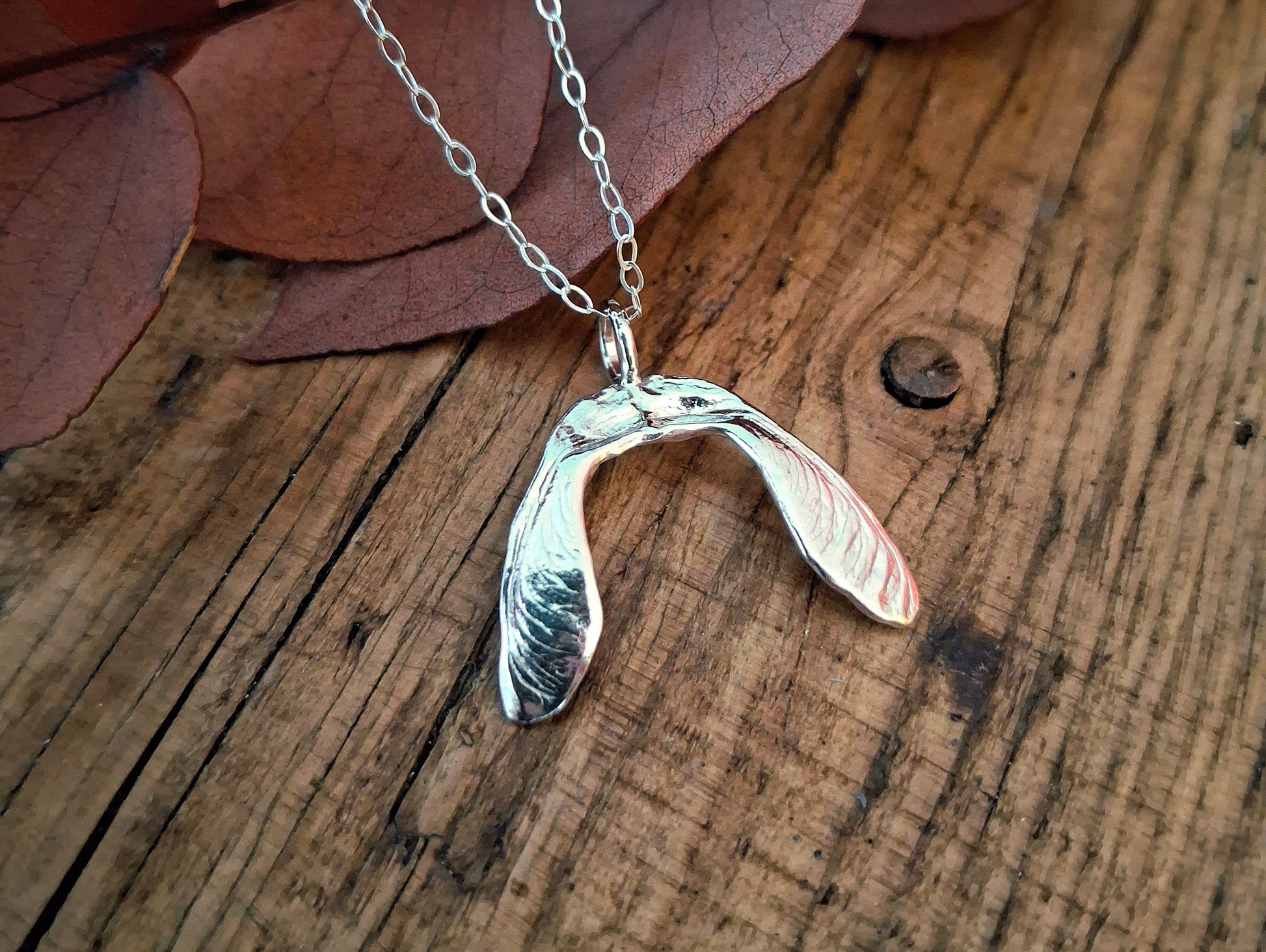 Double Sycamore Seed 2 - Silver Pendant with Necklace - Irmy Creations