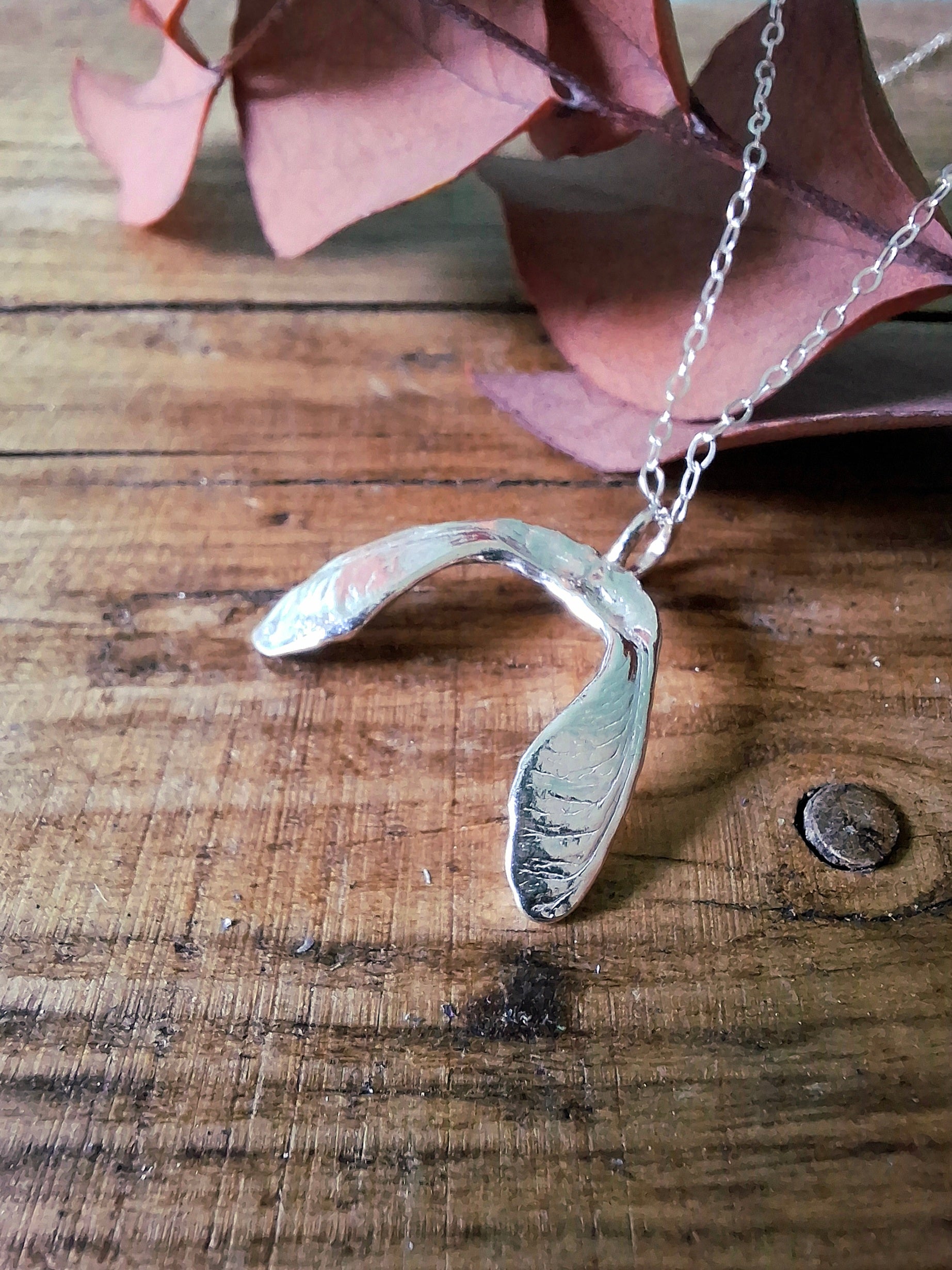 Double Sycamore Seed 2 - Silver Pendant with Necklace - Irmy Creations