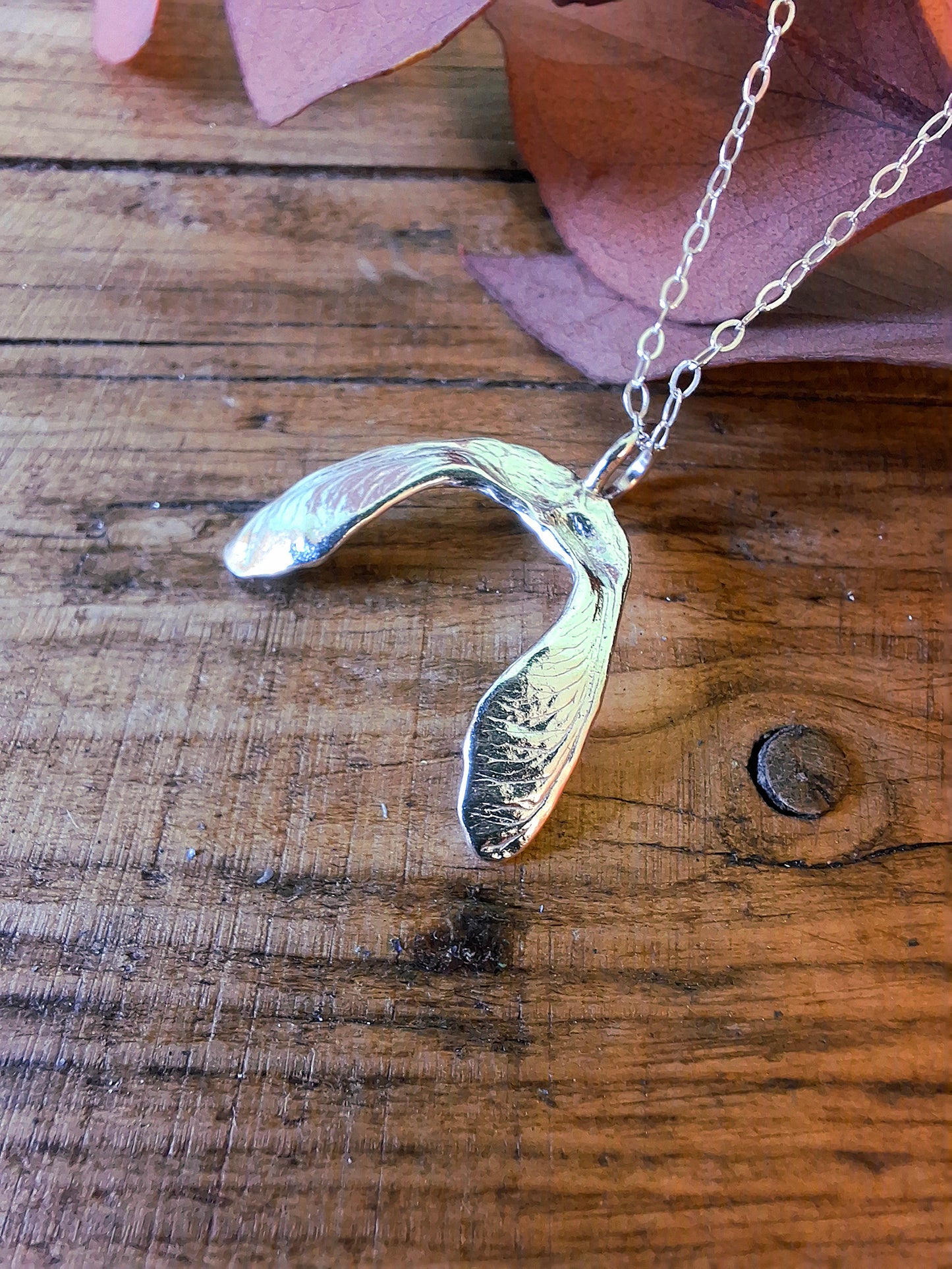 Double Sycamore Seed 2 - Silver Pendant with Necklace - Irmy Creations