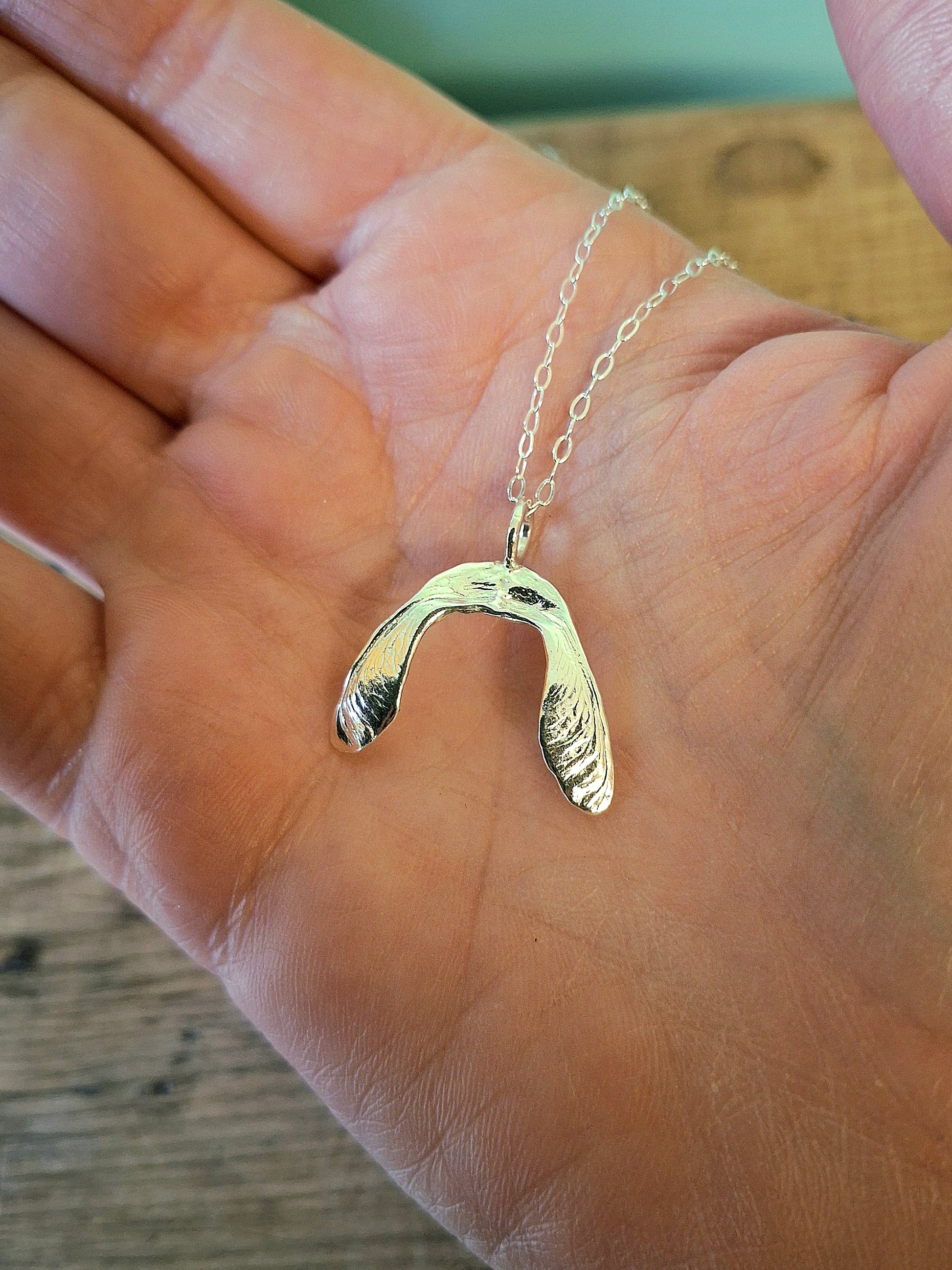 Double Sycamore Seed 2 - Silver Pendant with Necklace - Irmy Creations