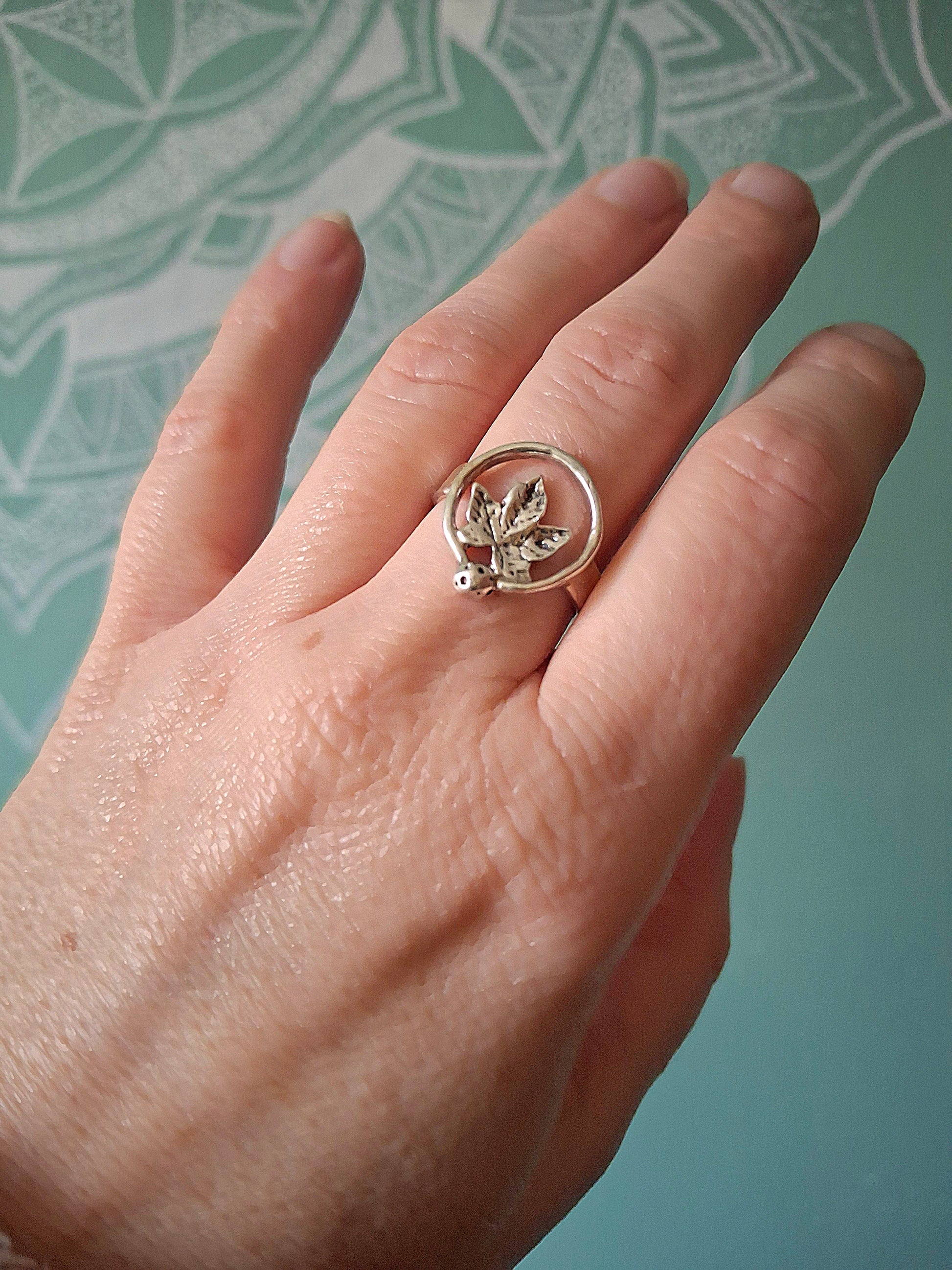 Chunky Sycamore Leaf Silver Ring - UK size O to P - Irmy Creations