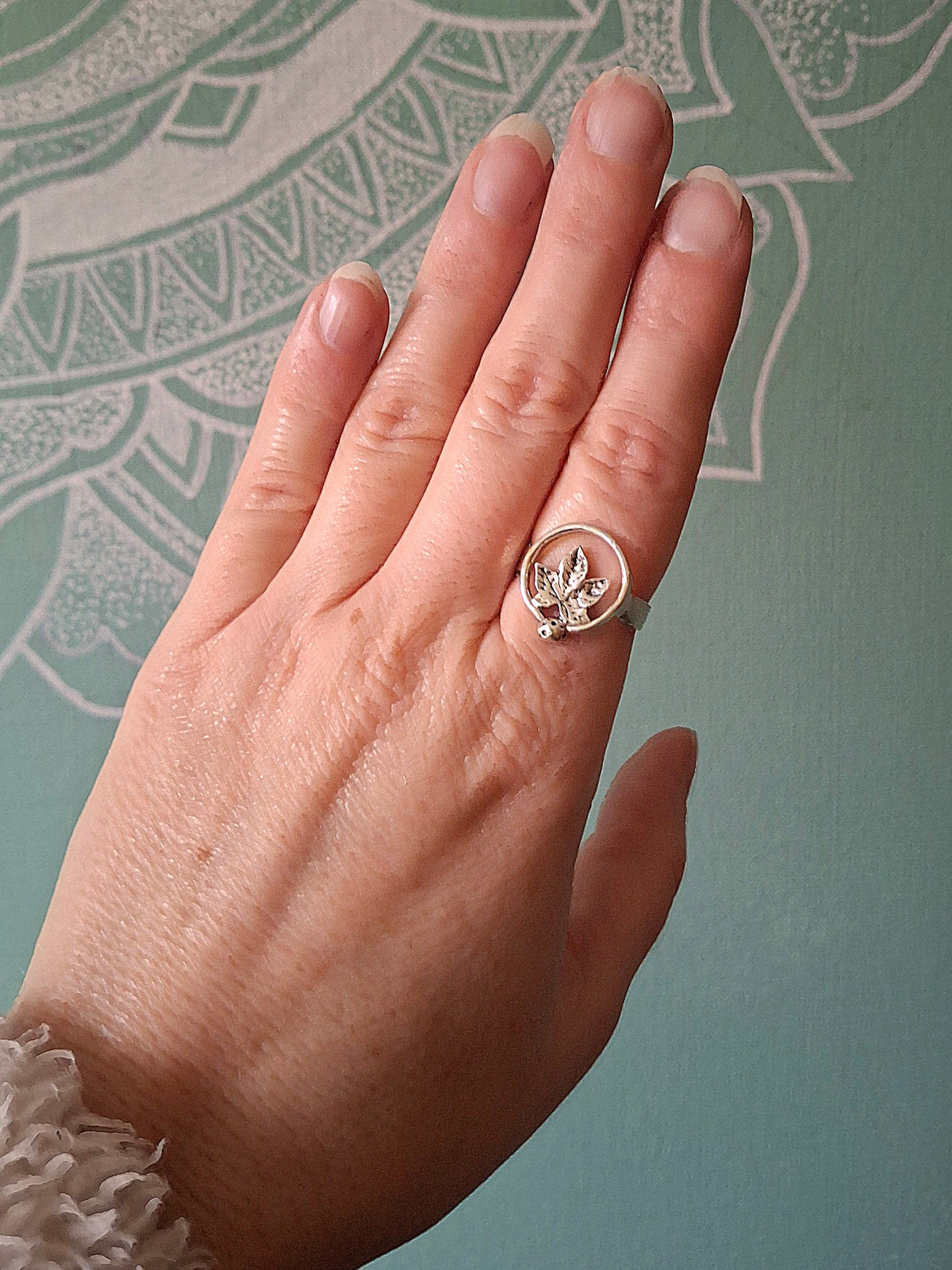 Chunky Sycamore Leaf Silver Ring - UK size O to P - Irmy Creations