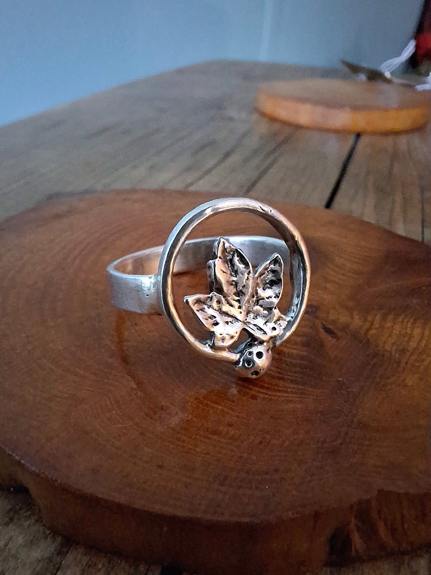 Chunky Sycamore Leaf Silver Ring - UK size O to P