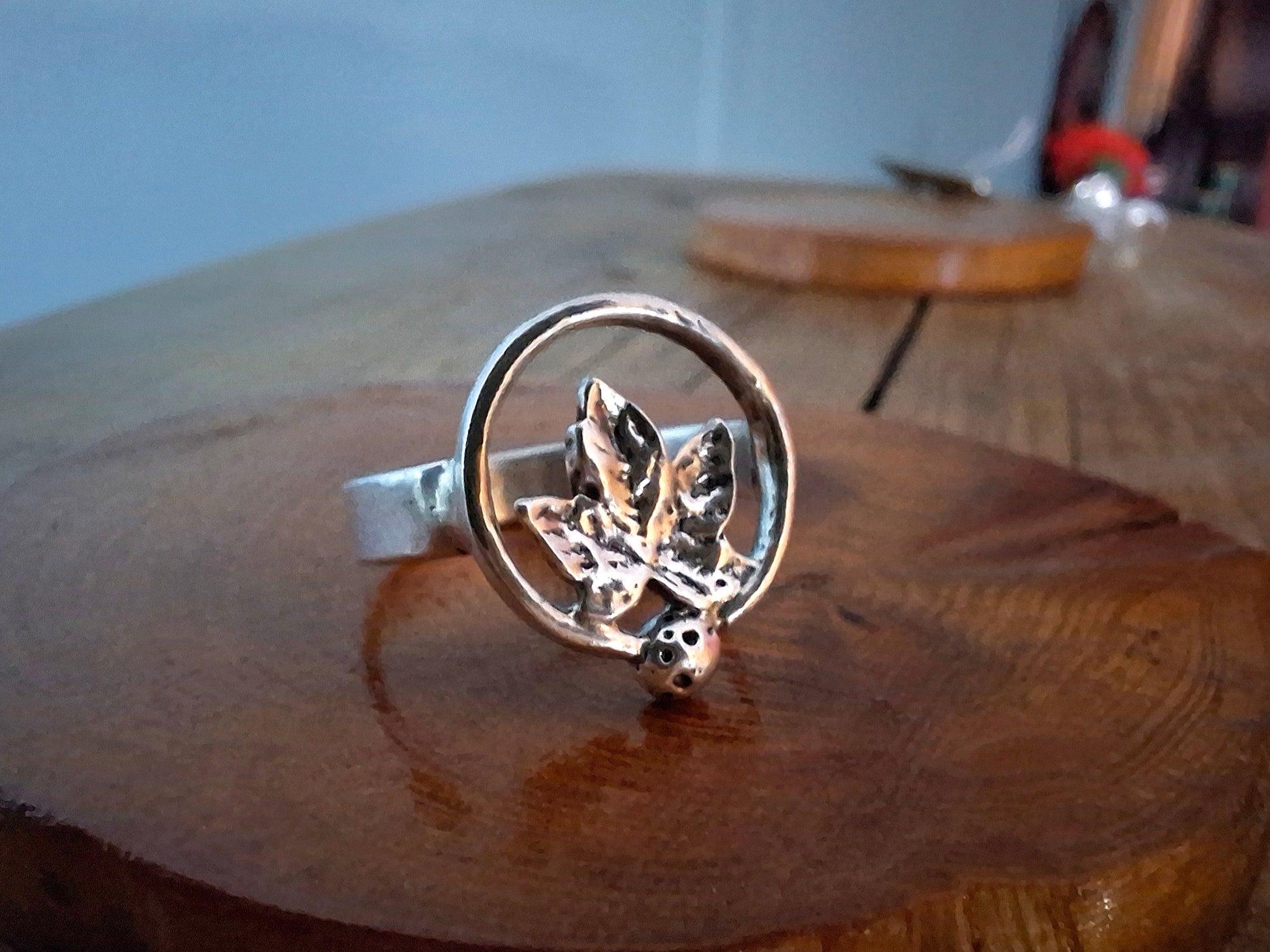 Chunky Sycamore Leaf Silver Ring - UK size O to P - Irmy Creations