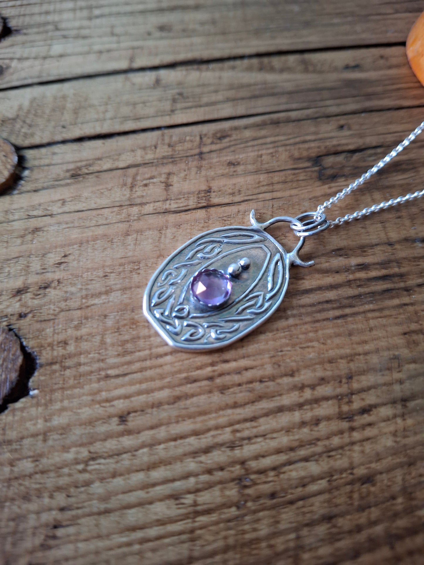 Celtic Birthstone Necklace, Amethyst February - handmade silver pendant, pagan, Irish