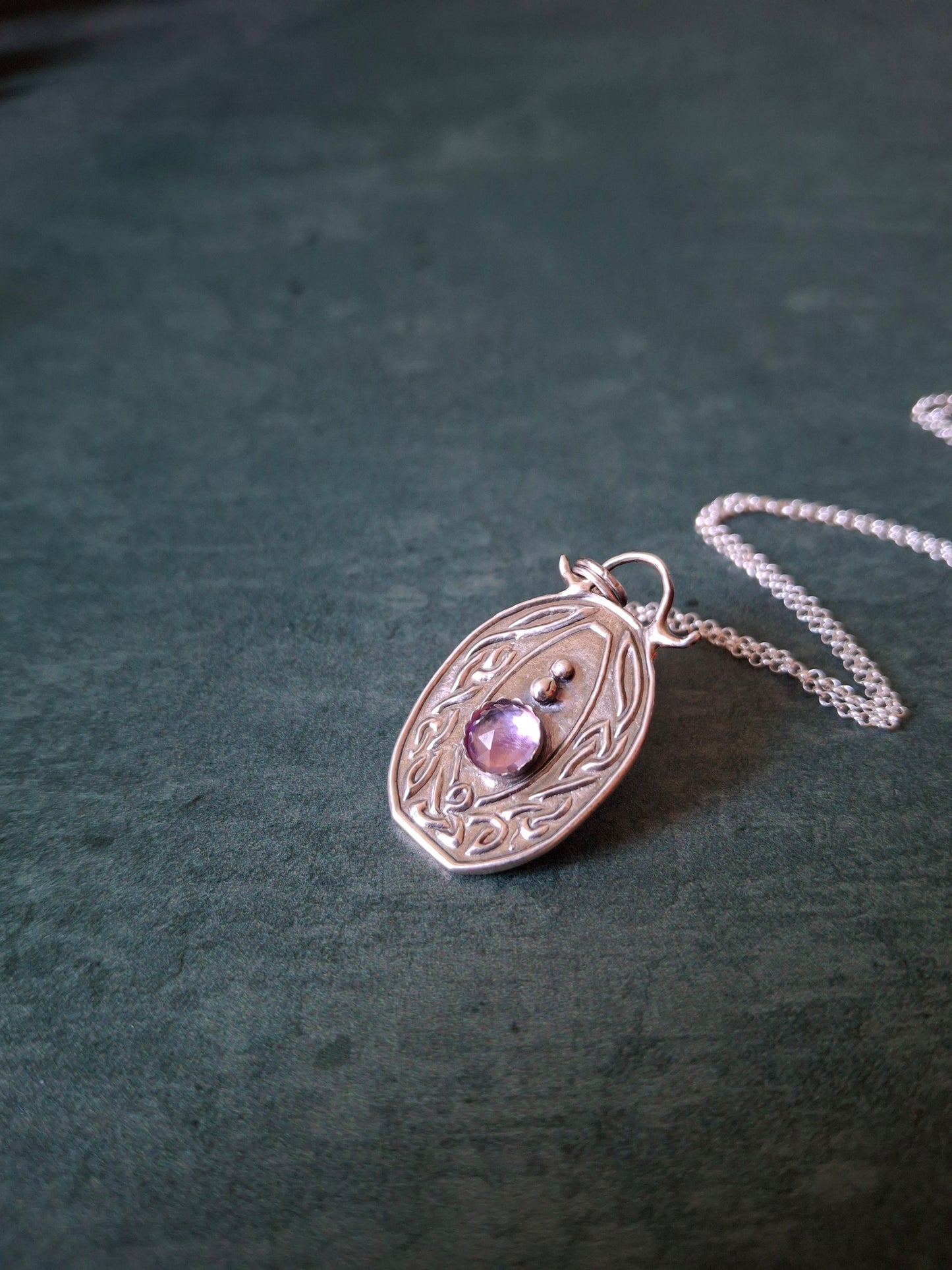 Celtic Birthstone Necklace, Amethyst February - handmade silver pendant, pagan, Irish