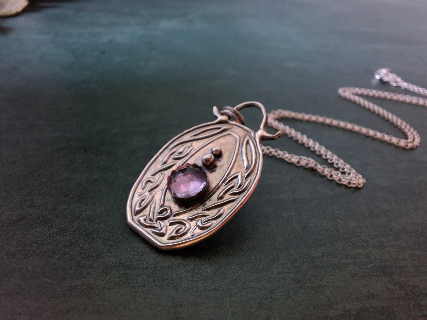 Celtic Birthstone Necklace, Amethyst February - handmade silver pendant, pagan, Irish