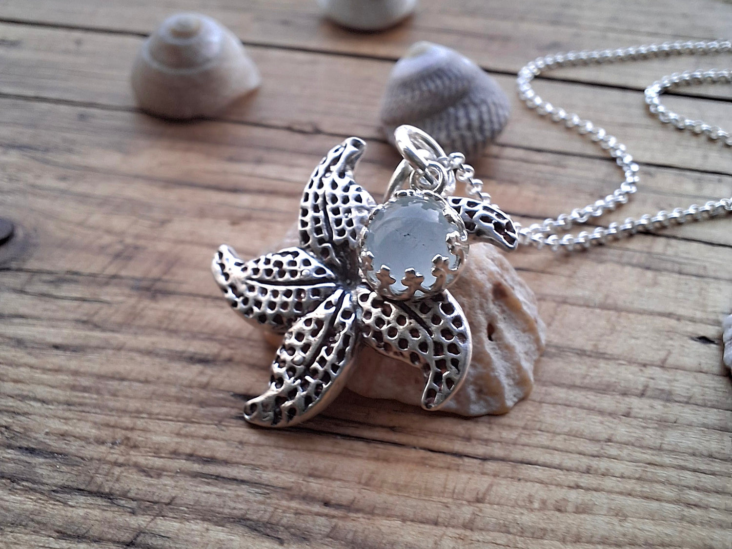 Starfish Charm Necklace with Aquamarine - Irmy Creations