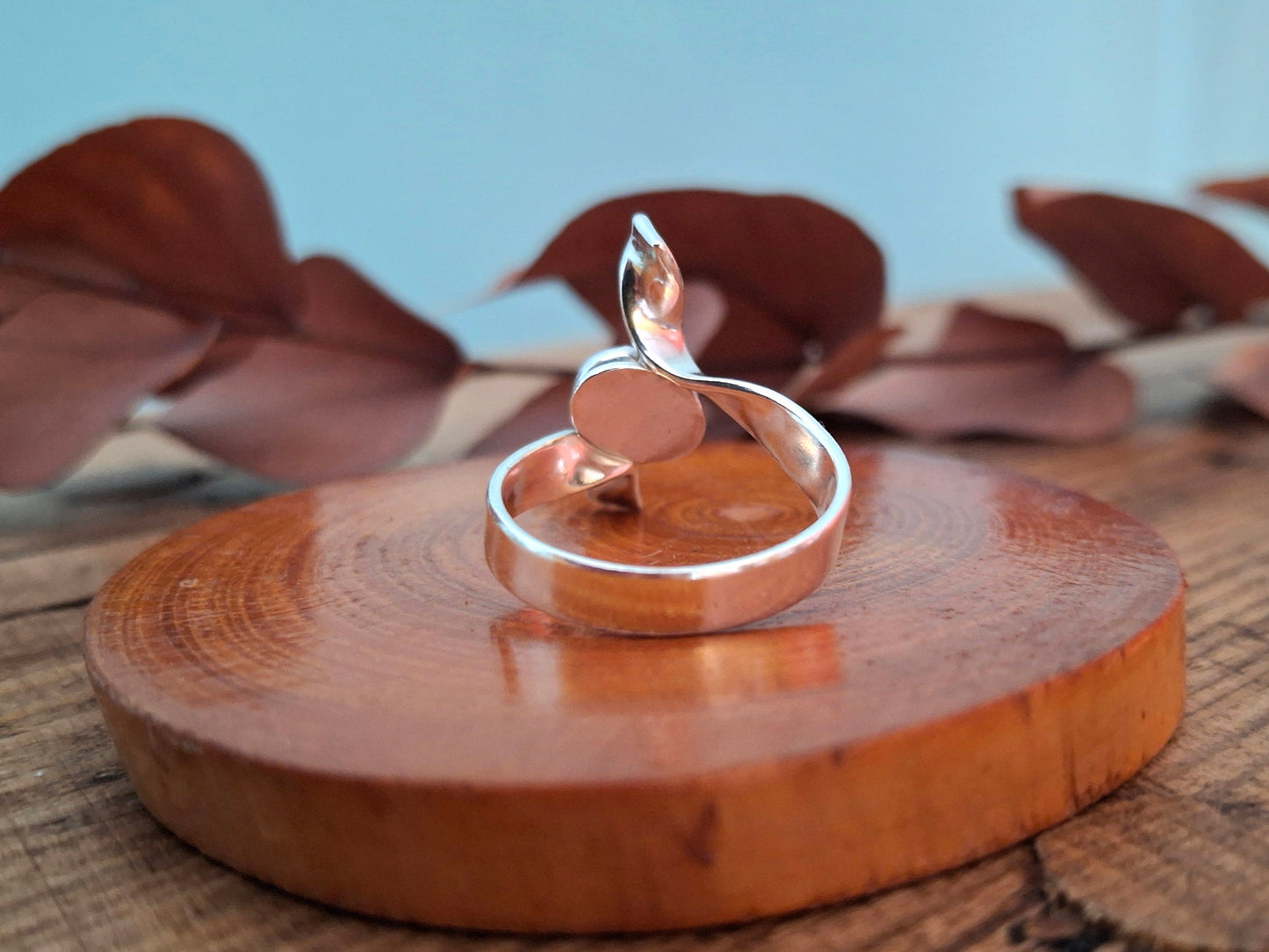 Wavy Silver Ring with Amber, UK size P½