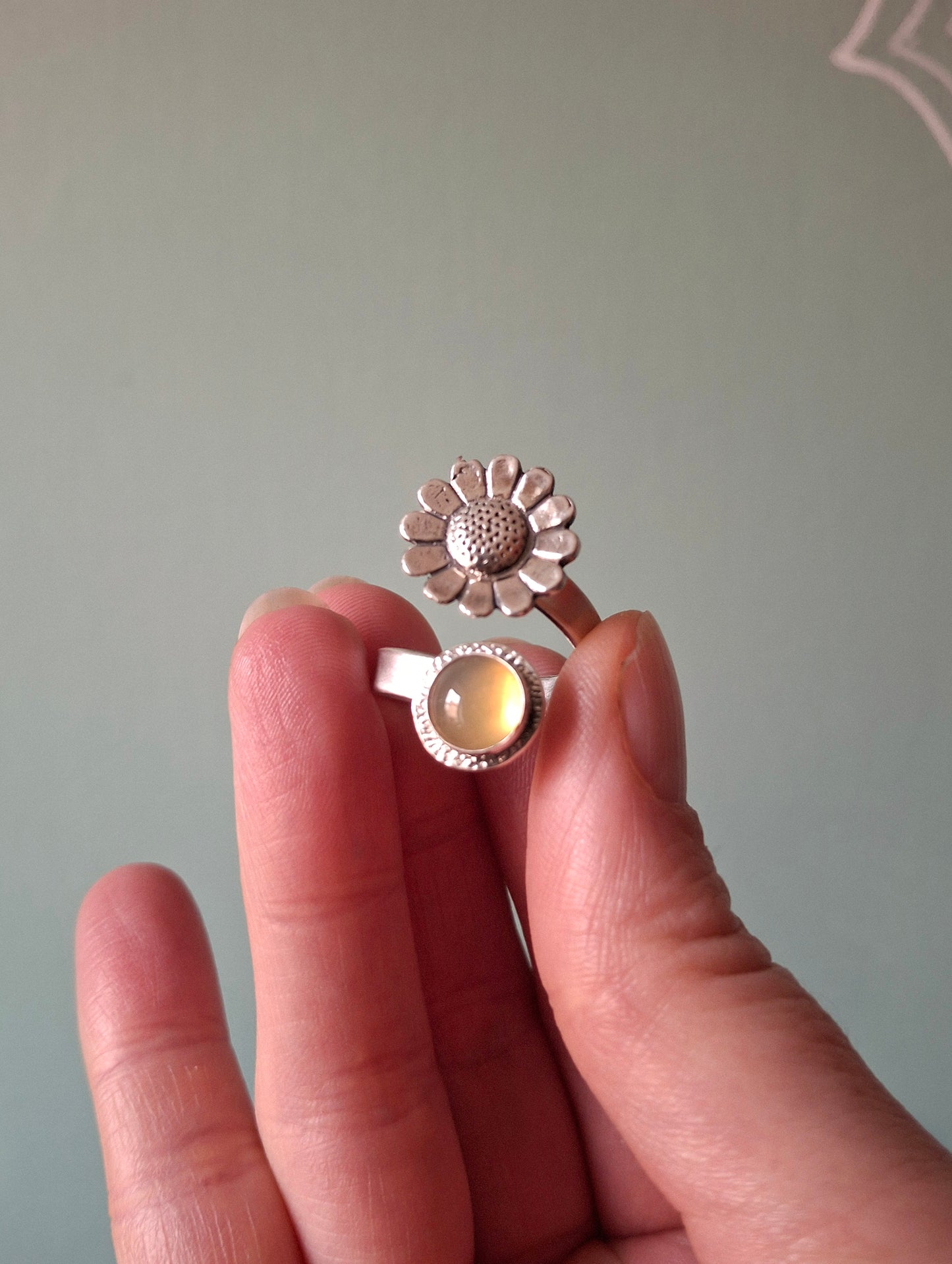 Daisy Statement Ring with yellow opalite, Open Adjustable