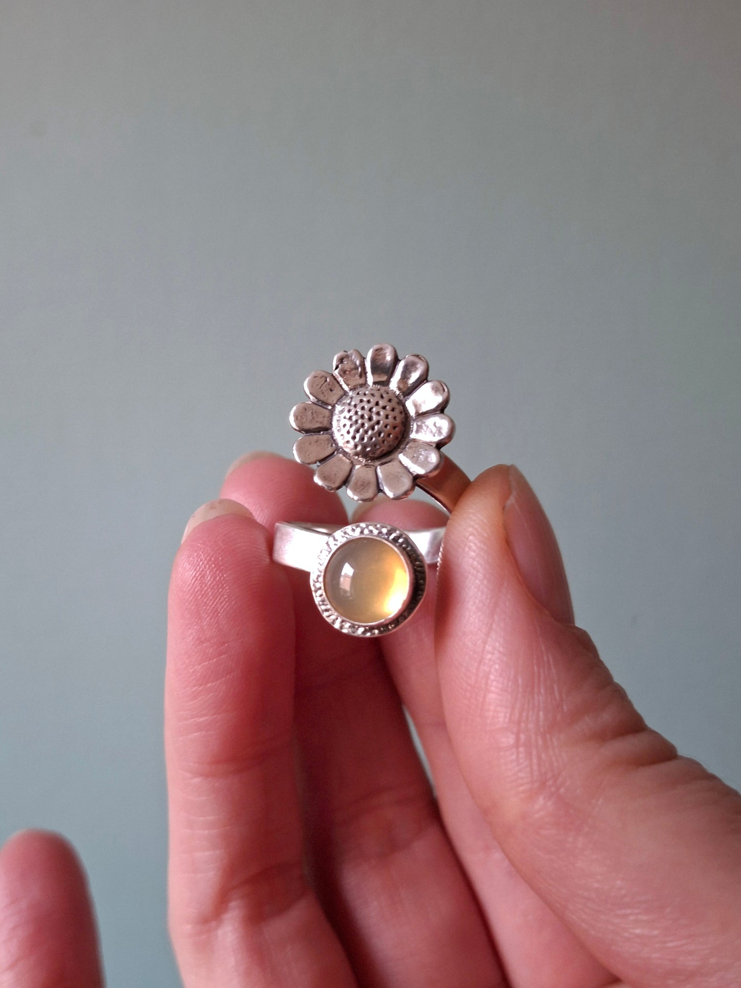 Daisy Statement Ring with yellow opalite, Open Adjustable