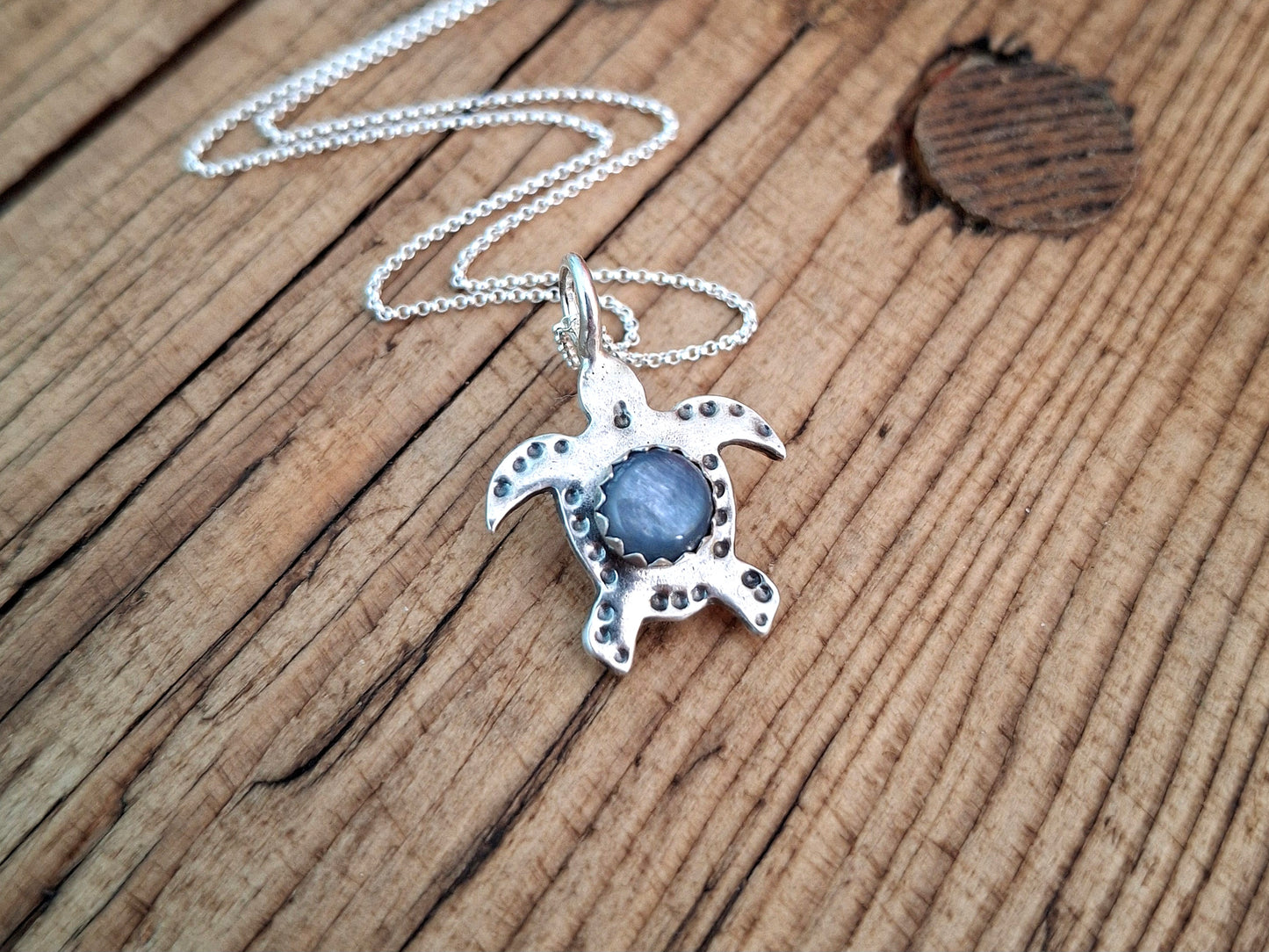Turtle Charm Necklace Blue Kyanite
