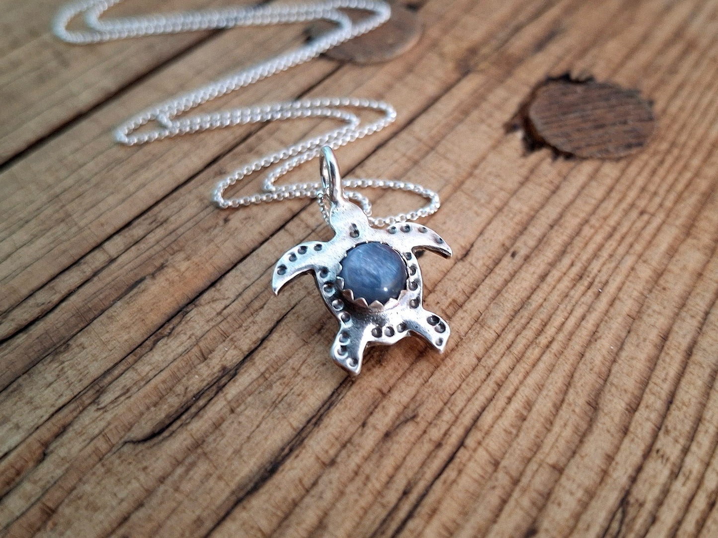Turtle Charm Necklace Blue Kyanite