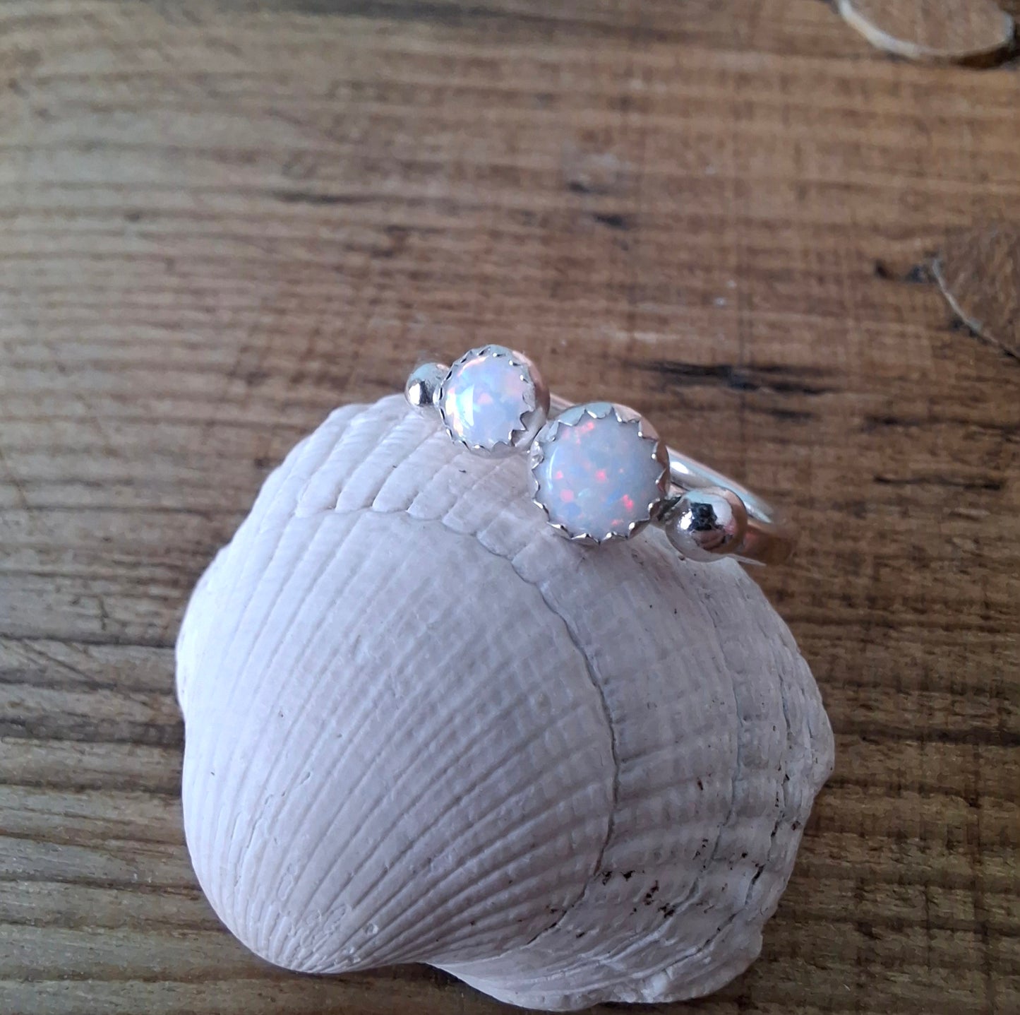 Seaside White Opal Ring, UK Size N