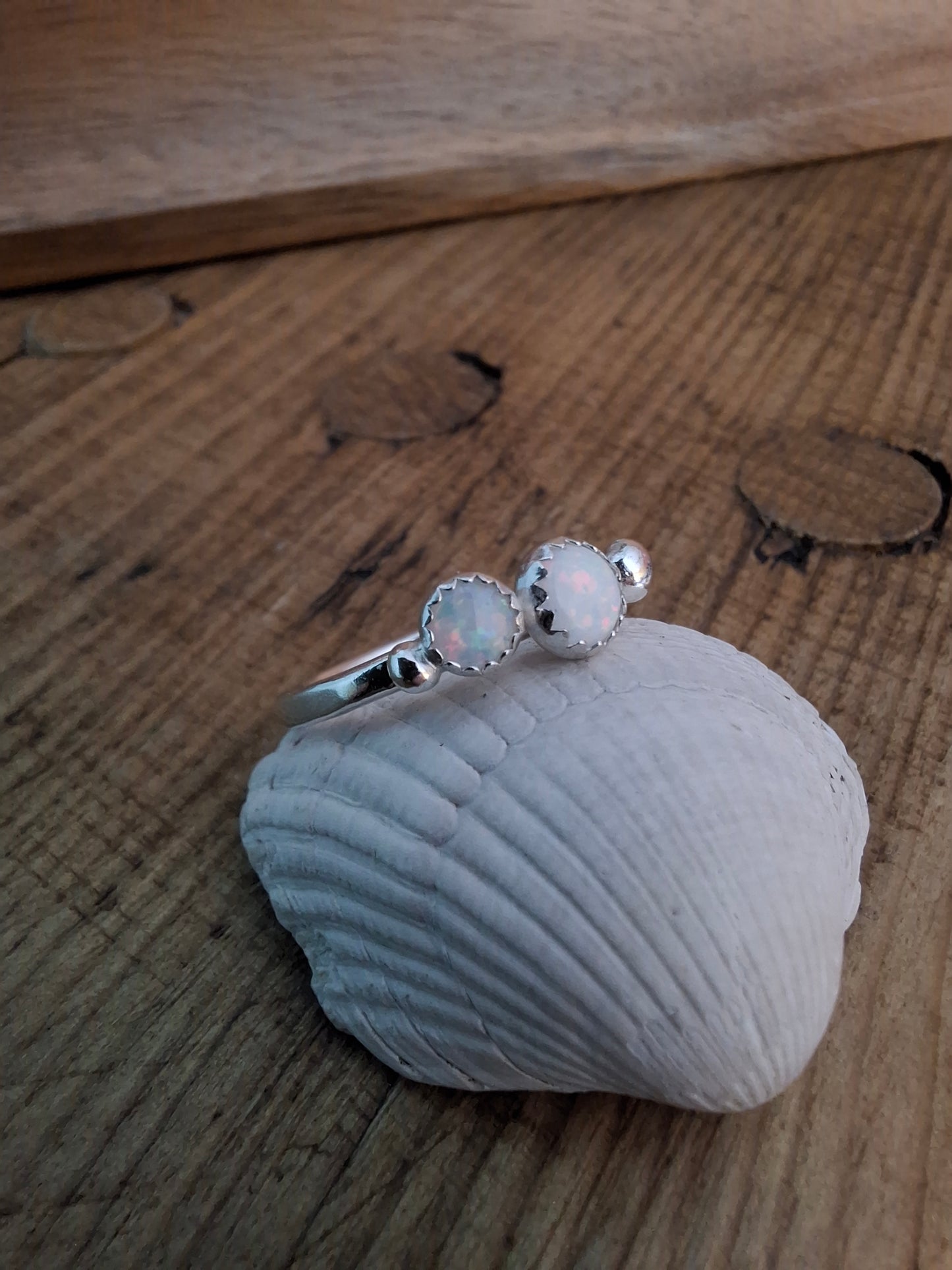 Seaside White Opal Ring, UK Size N
