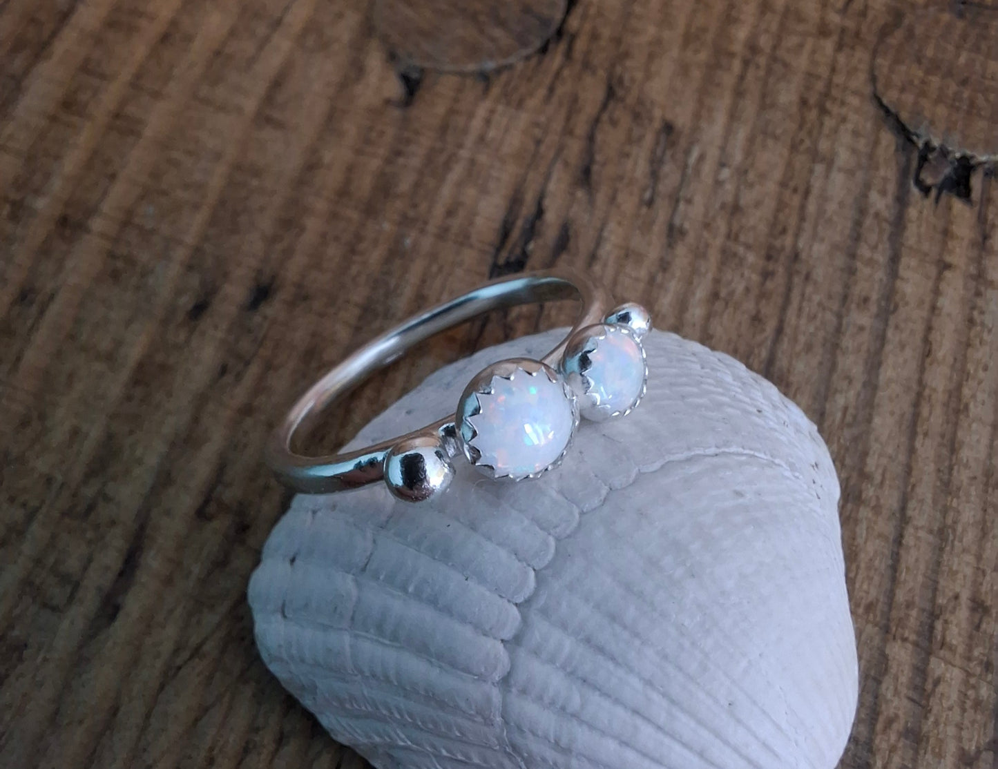 Seaside White Opal Ring, UK Size N