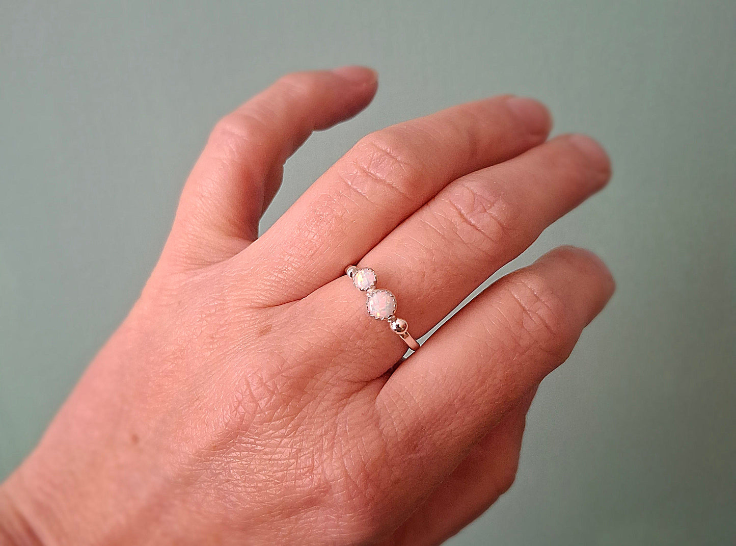 Seaside White Opal Ring, UK Size N