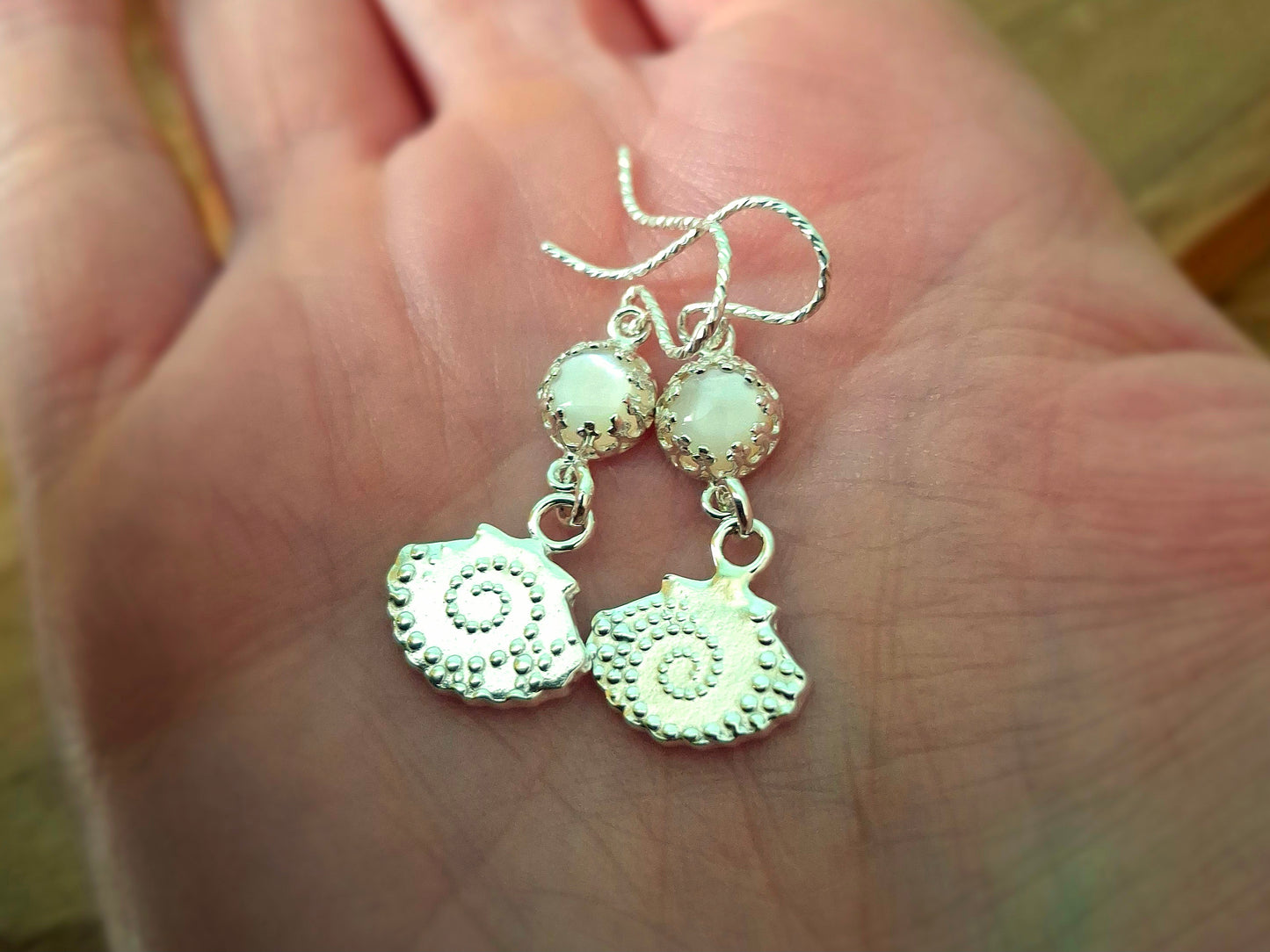 Mother of Pearl Silver Shell Earrings