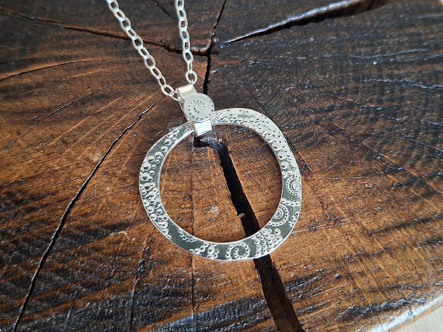 Waves and Dots, Asymmetric Fidget Silver Necklace