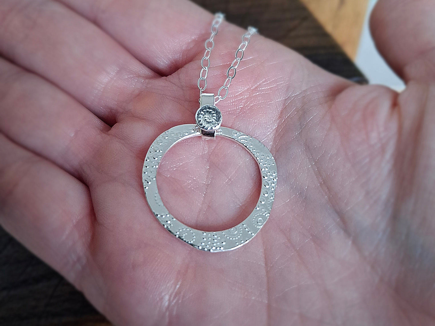 Waves and Dots, Asymmetric Fidget Silver Necklace