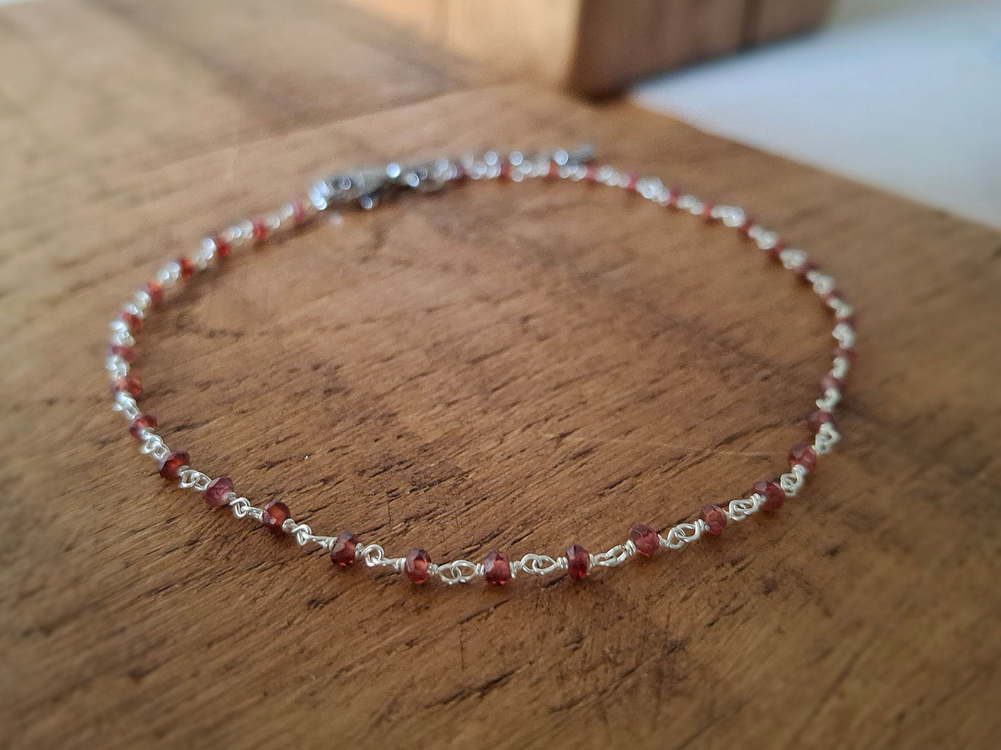 Silver Anklet with Garnet Gemstones
