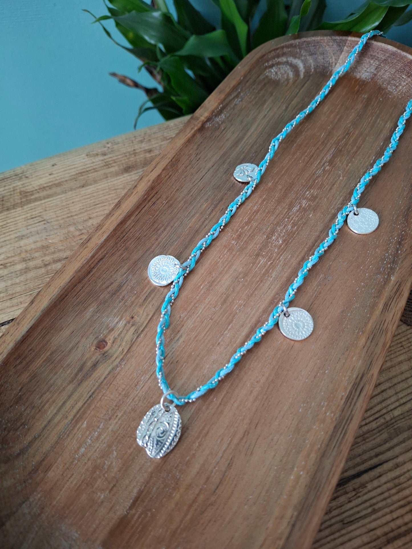 Handmade Braided Silver Charm Necklace
