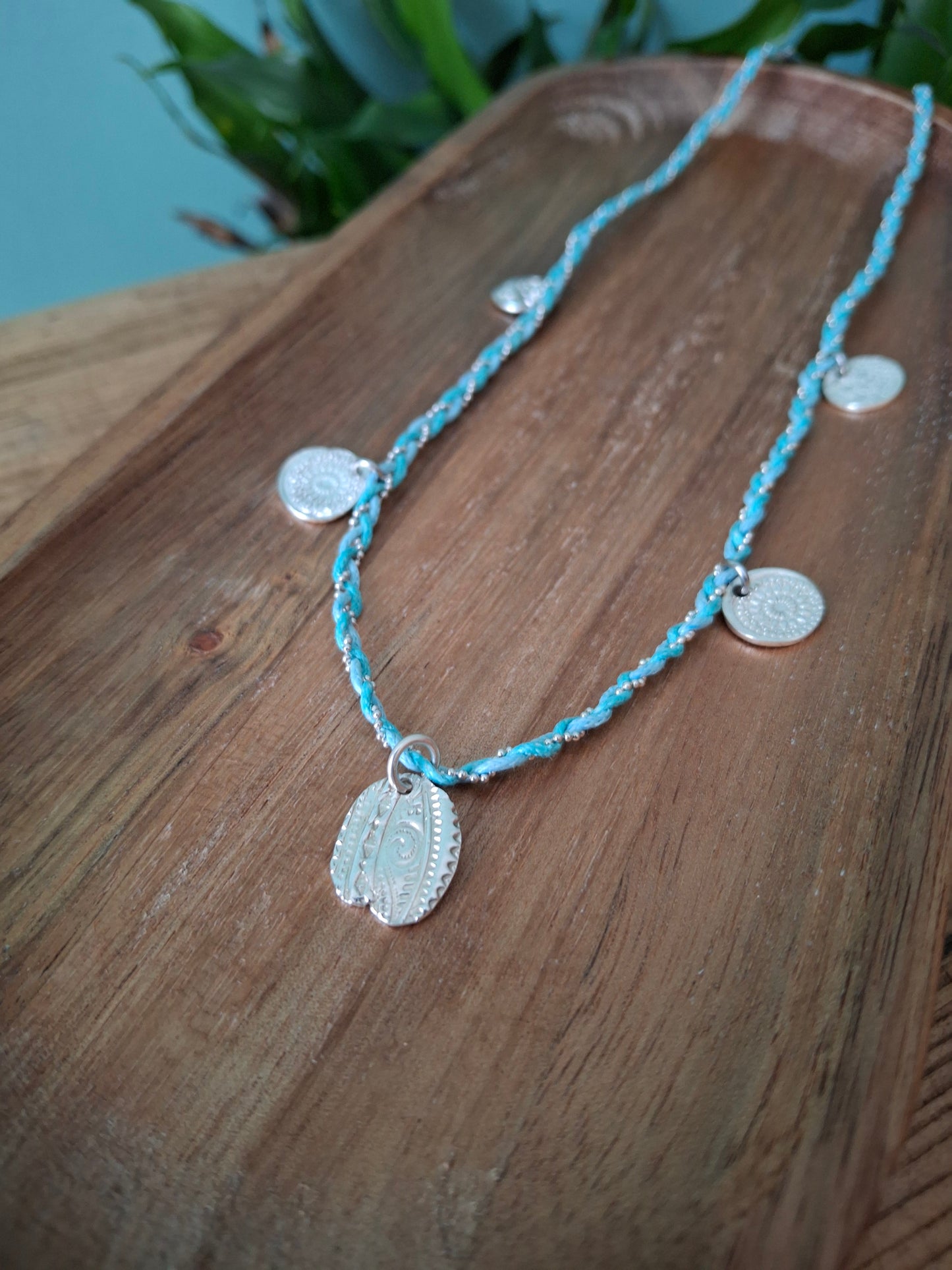 Handmade Braided Silver Charm Necklace