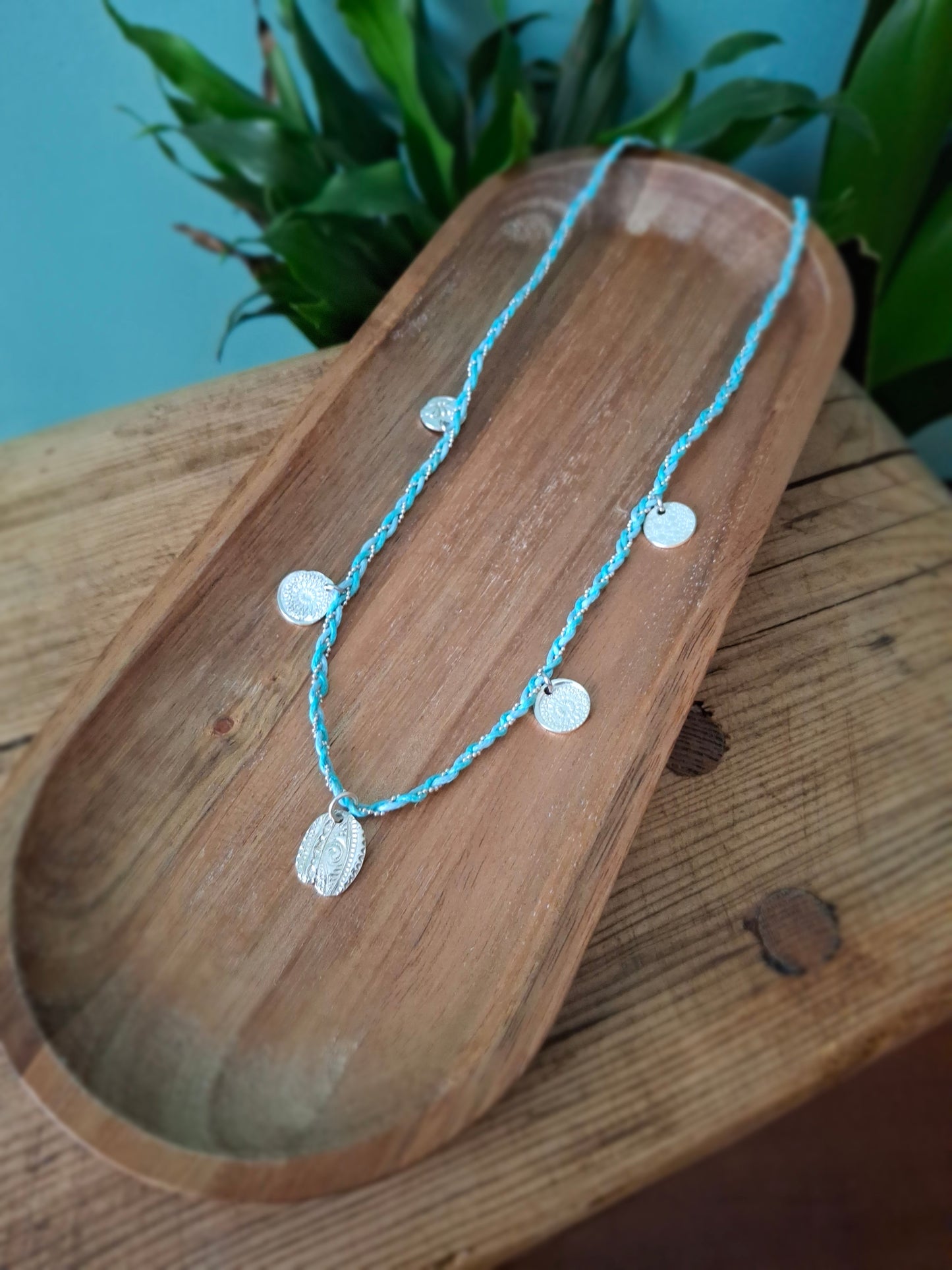 Handmade Braided Silver Charm Necklace