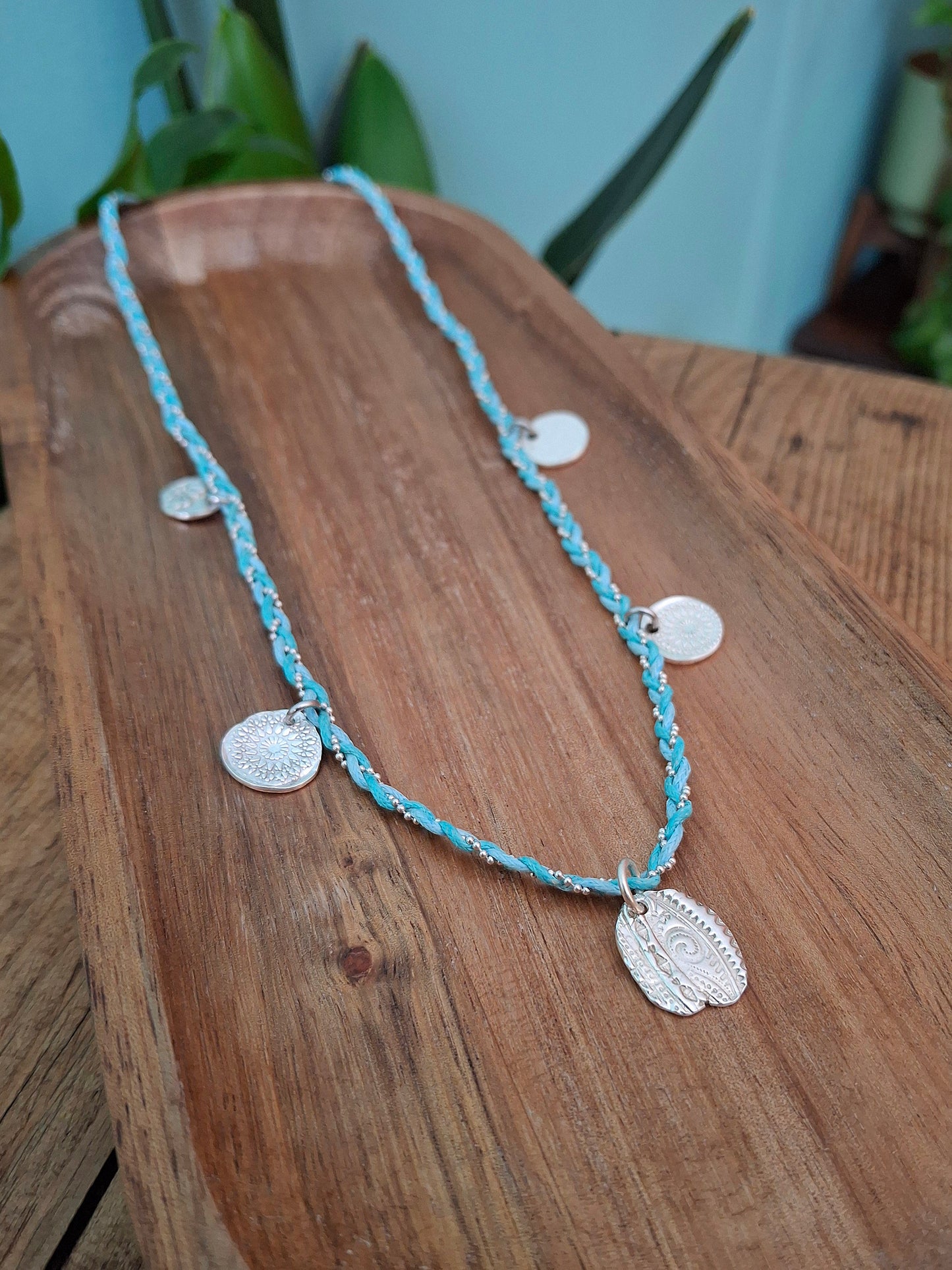 Handmade Braided Silver Charm Necklace