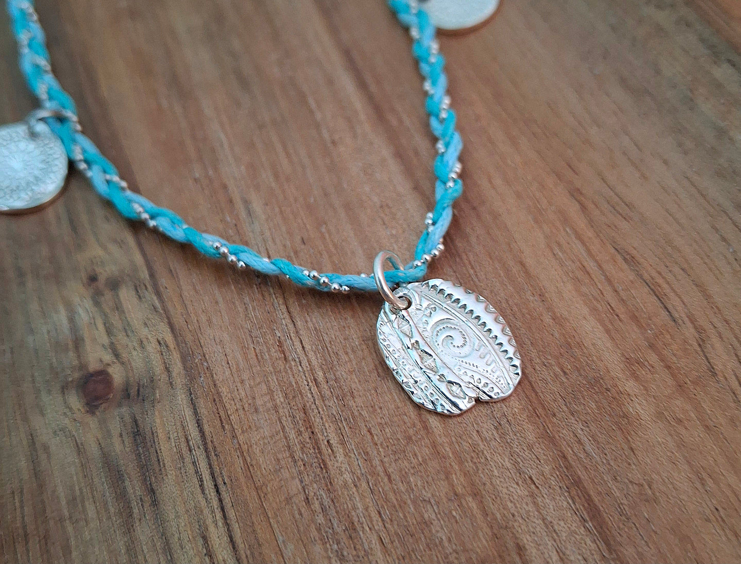 Handmade Braided Silver Charm Necklace