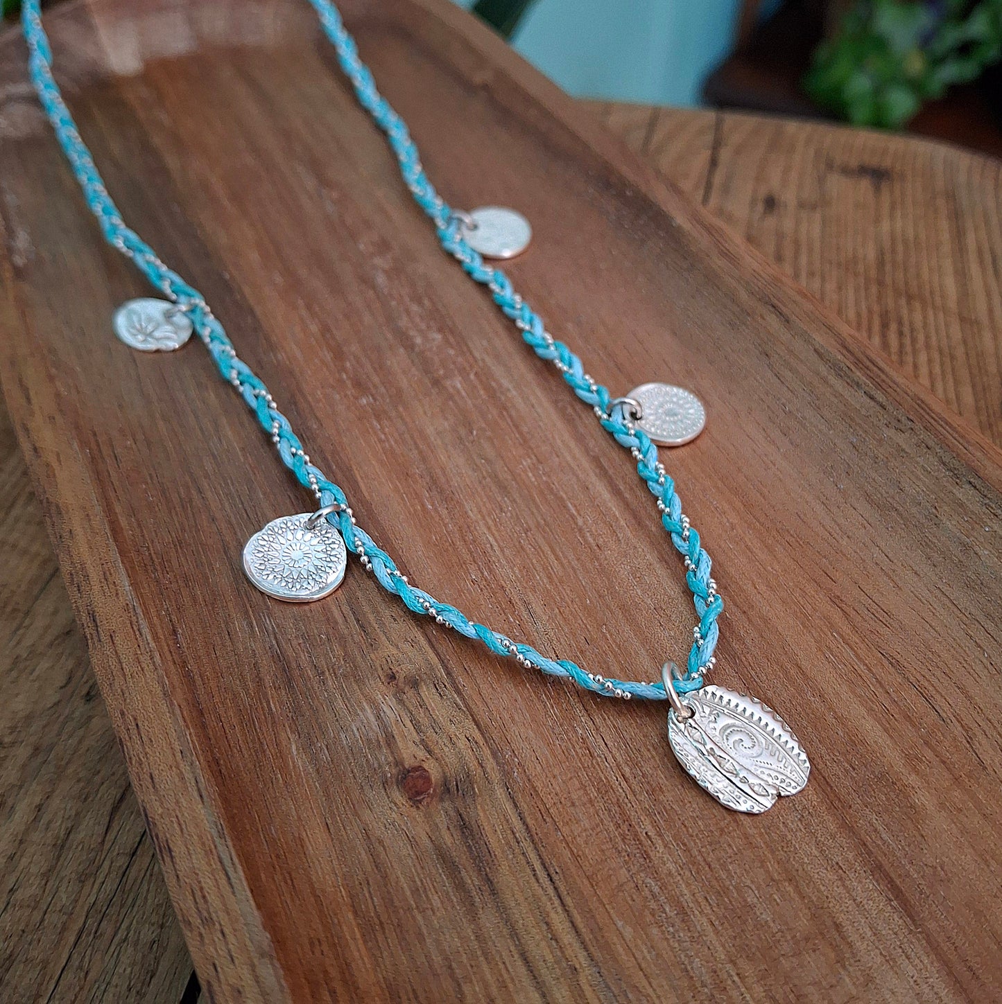 Handmade Braided Silver Charm Necklace