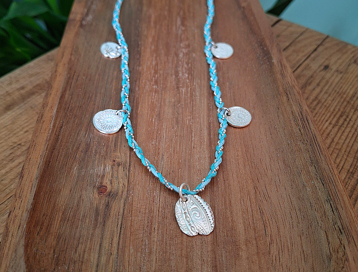 Handmade Braided Silver Charm Necklace