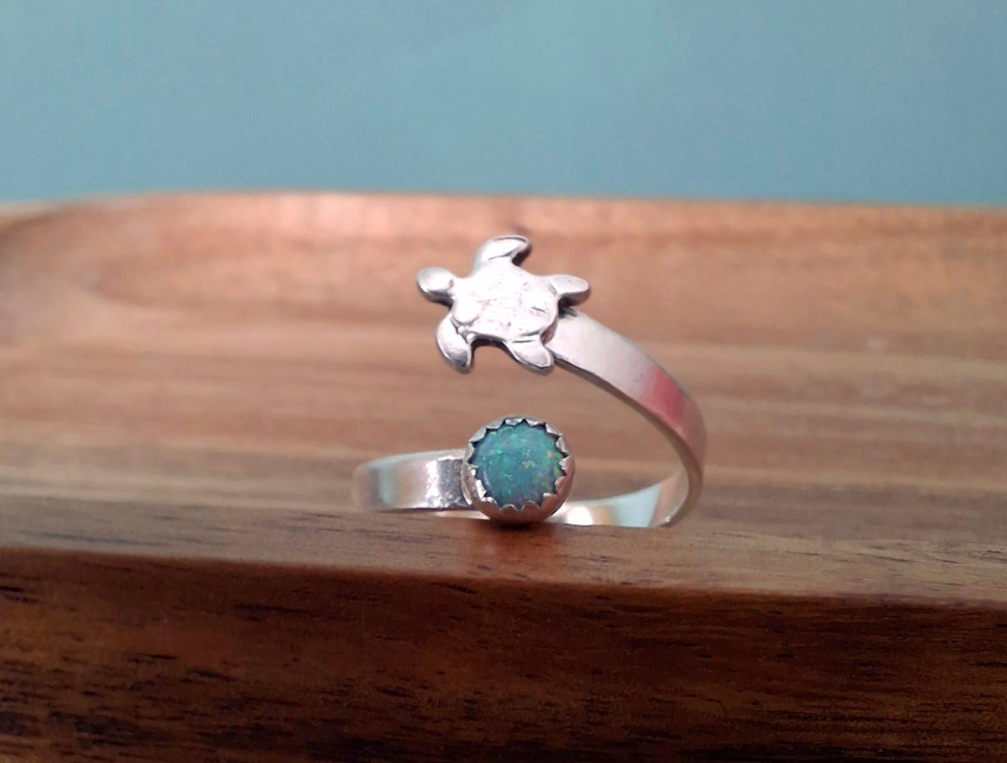 Handmade Silver Turtle & Opal Ring