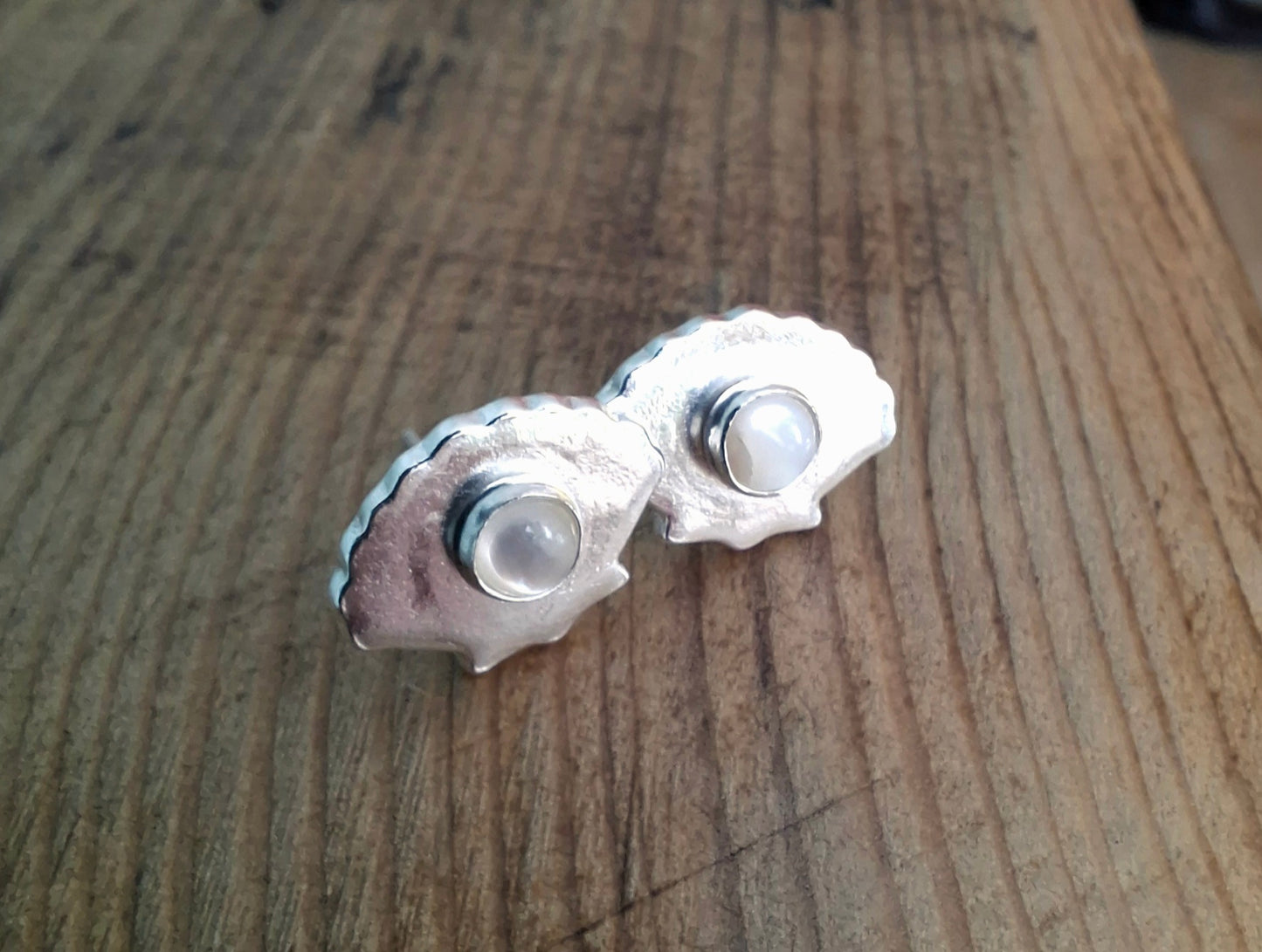 Handmade Scallop Shell Studs with Mother of Pearl