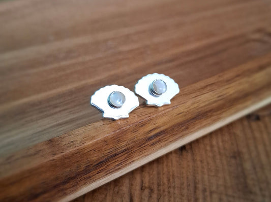 Handmade Scallop Shell Studs with Mother of Pearl