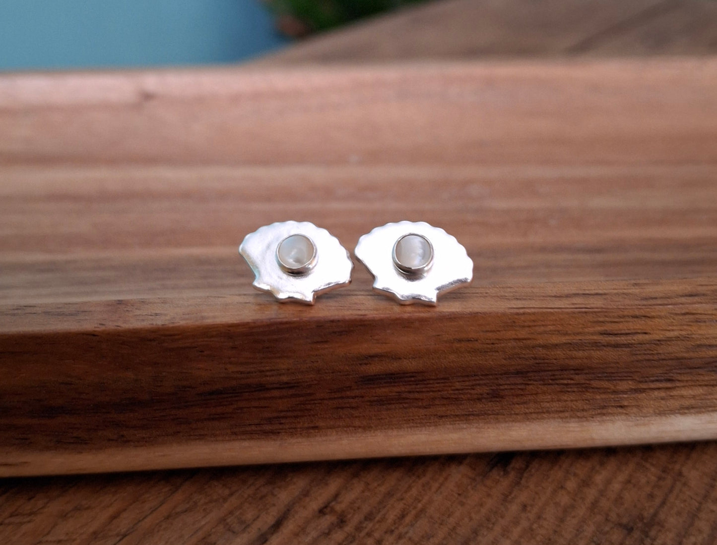 Handmade Scallop Shell Studs with Mother of Pearl