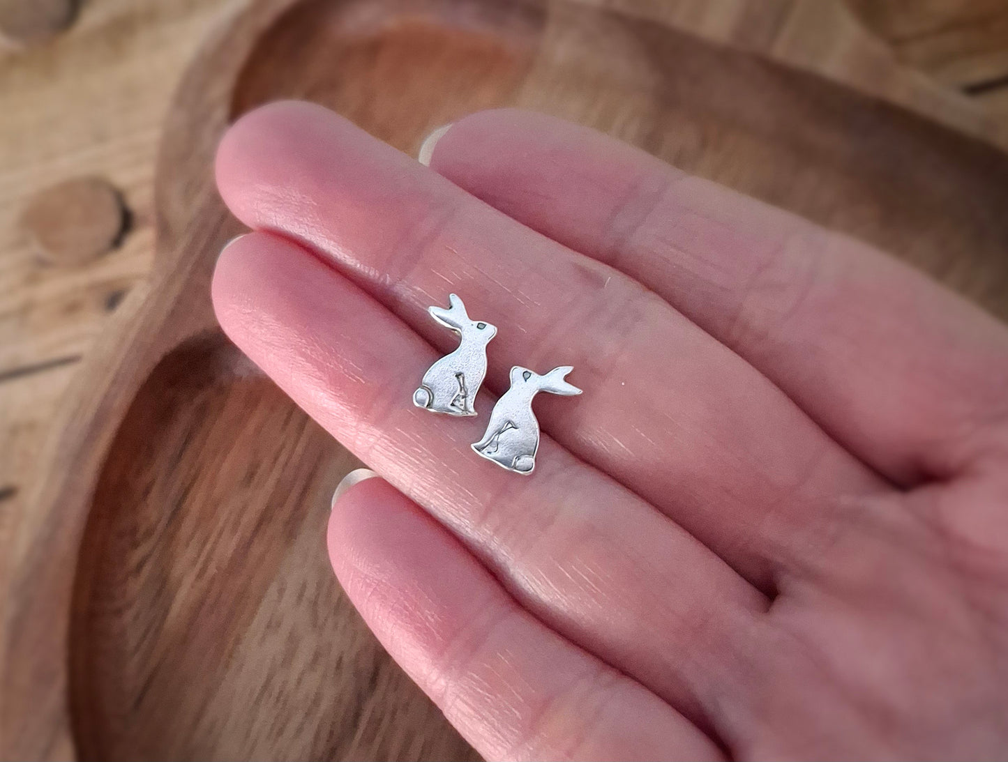Handmade Silver Hare Studs