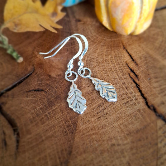 Small Handmade Silver Oak Leaves Earrings