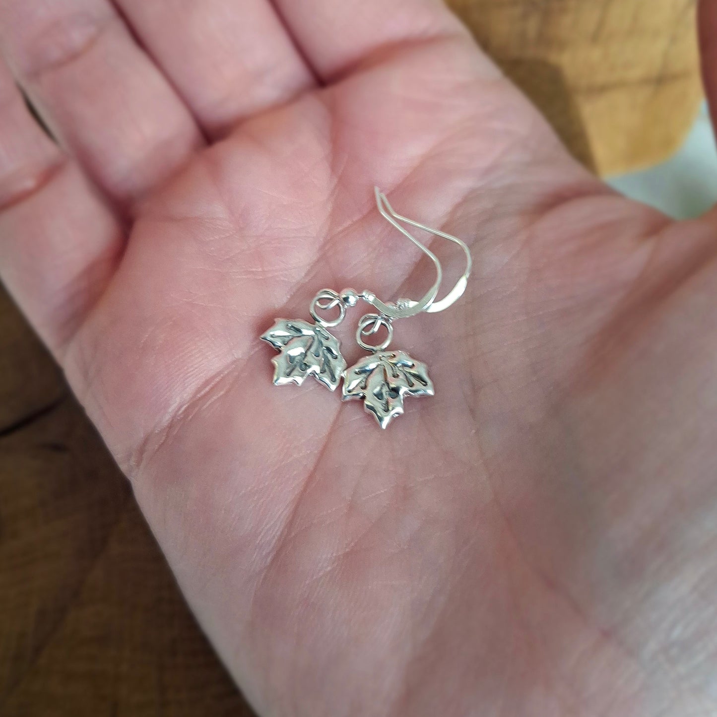 Small Handmade Silver Sycamore Leaves Earrings