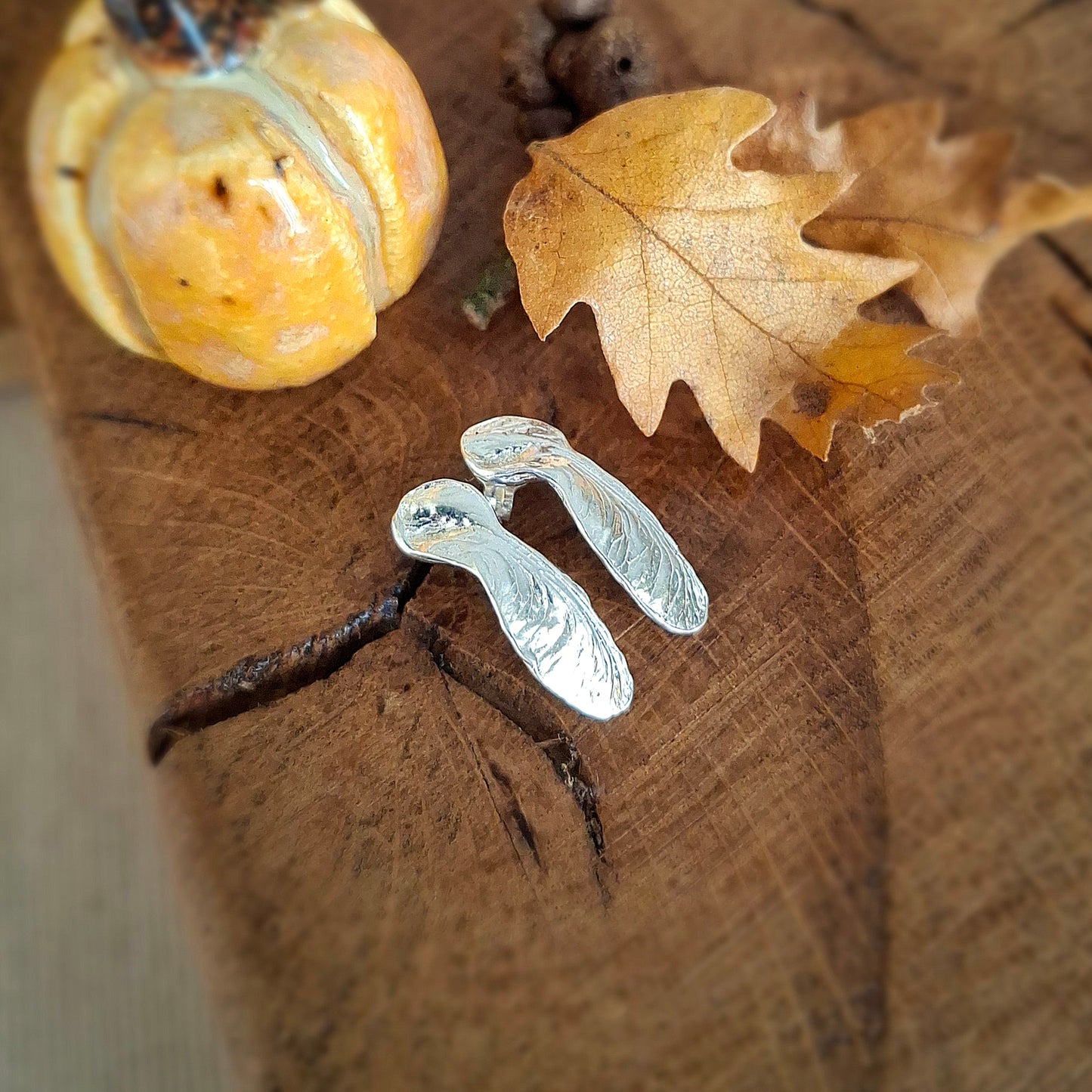 Handmade Sycamore Seed Silver Studs