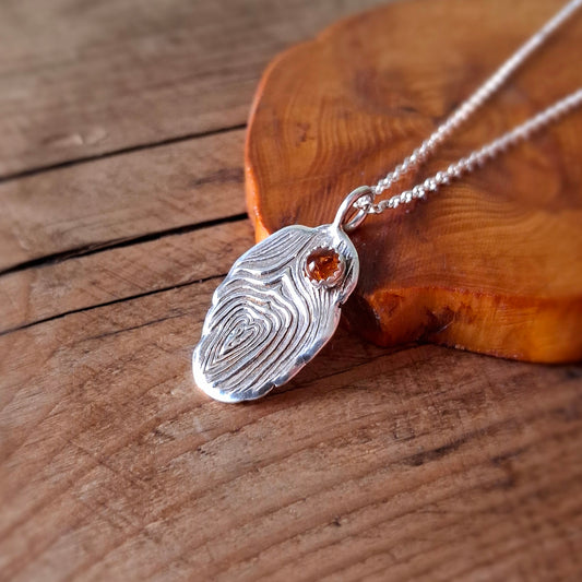 Silver Tree Bark Heart and Amber Handmade Necklace