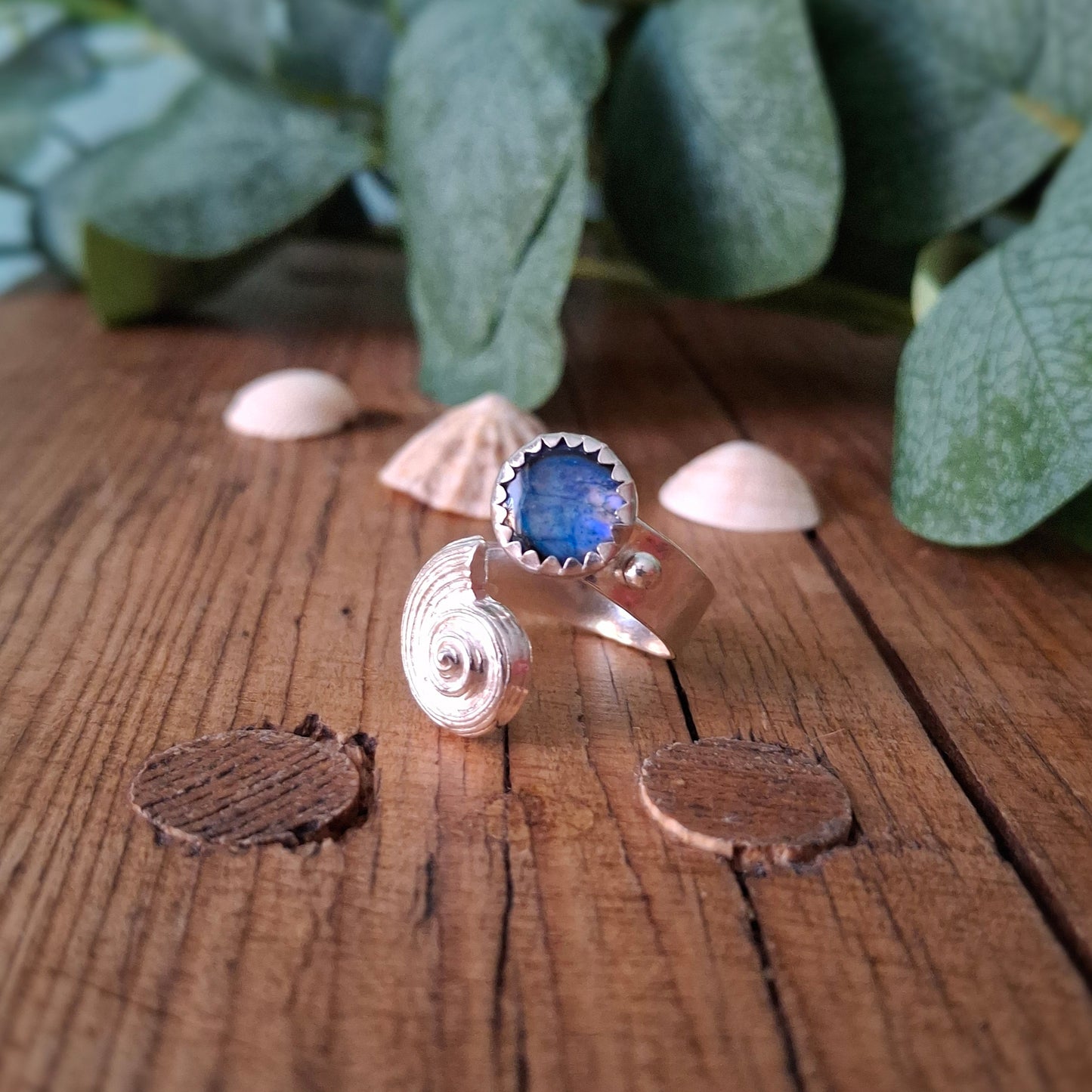 Handmade Seaside Shell Silver Ring with Abalone