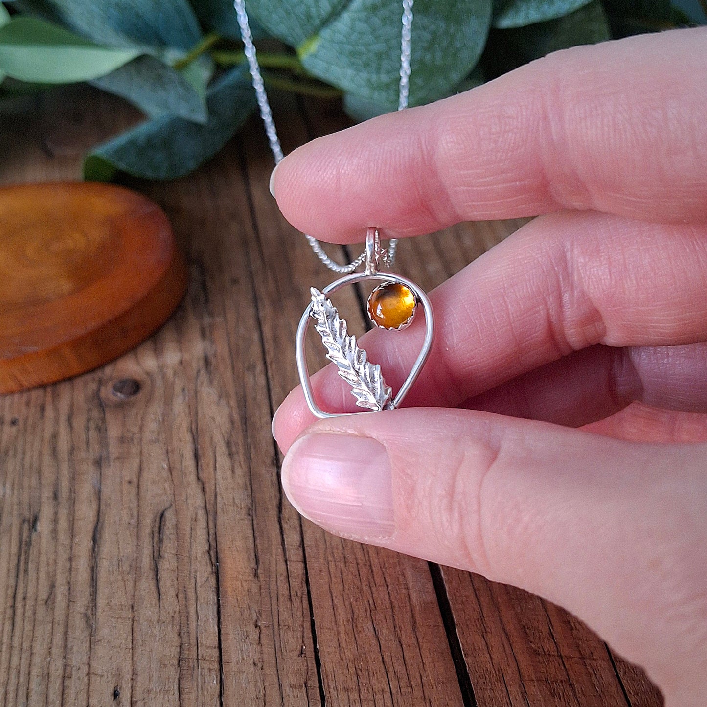 Handmade Wonky Silver Fern Leaf Frame Necklace