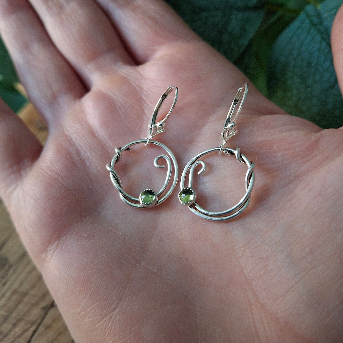 Handmade Silver Vine Earrings with Peridot